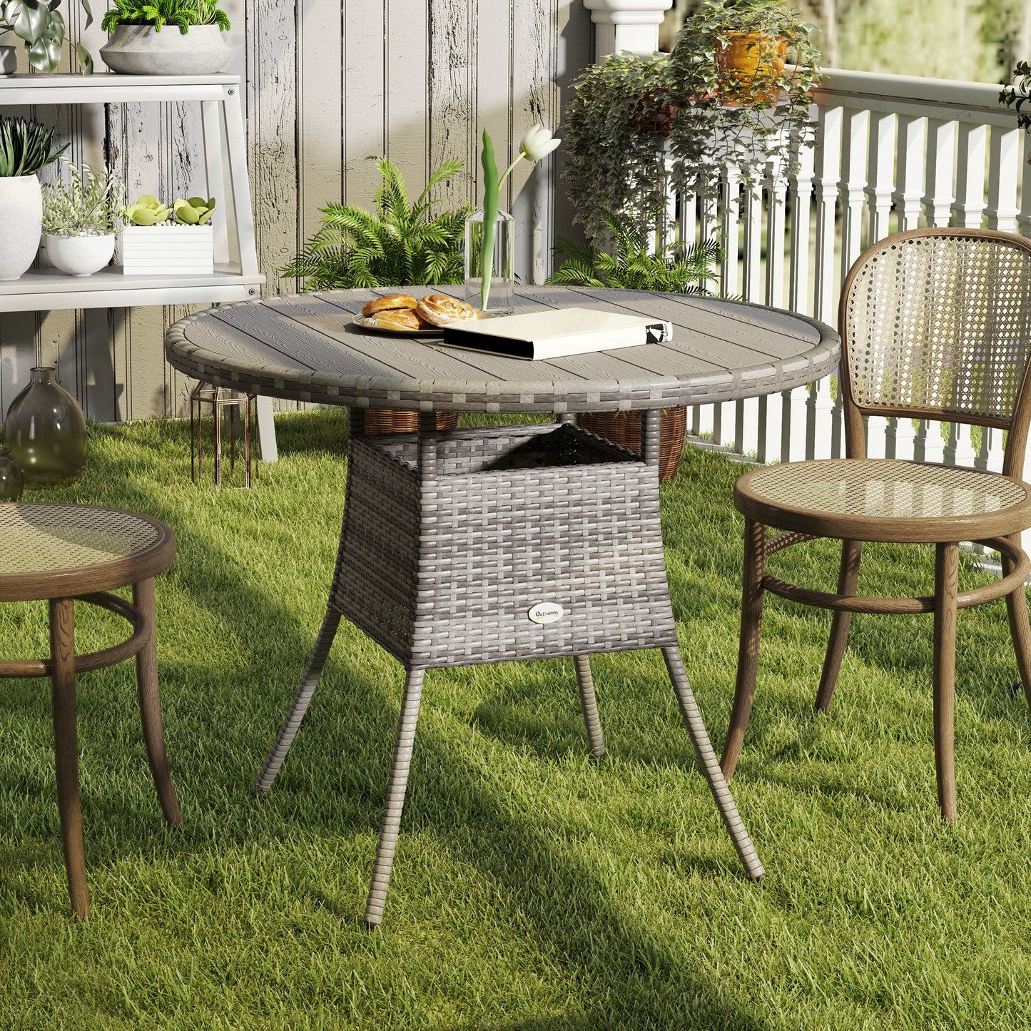 Portofino 90 cm Wood-Effect Rattan Garden Table - Grey