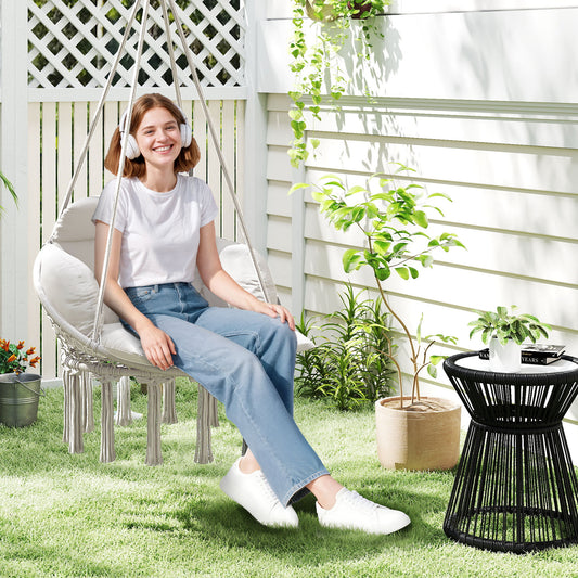 Riviera Hanging Chair Outdoor Hammock Chair with Soft Cushion, Cotton Rope Boho Style Swing Chair