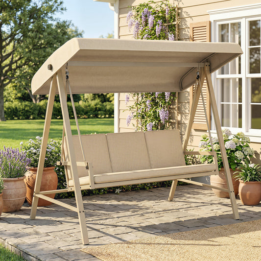 Tivoli Three-Seat Garden Swing Chair, with Adjustable Canopy - Beige