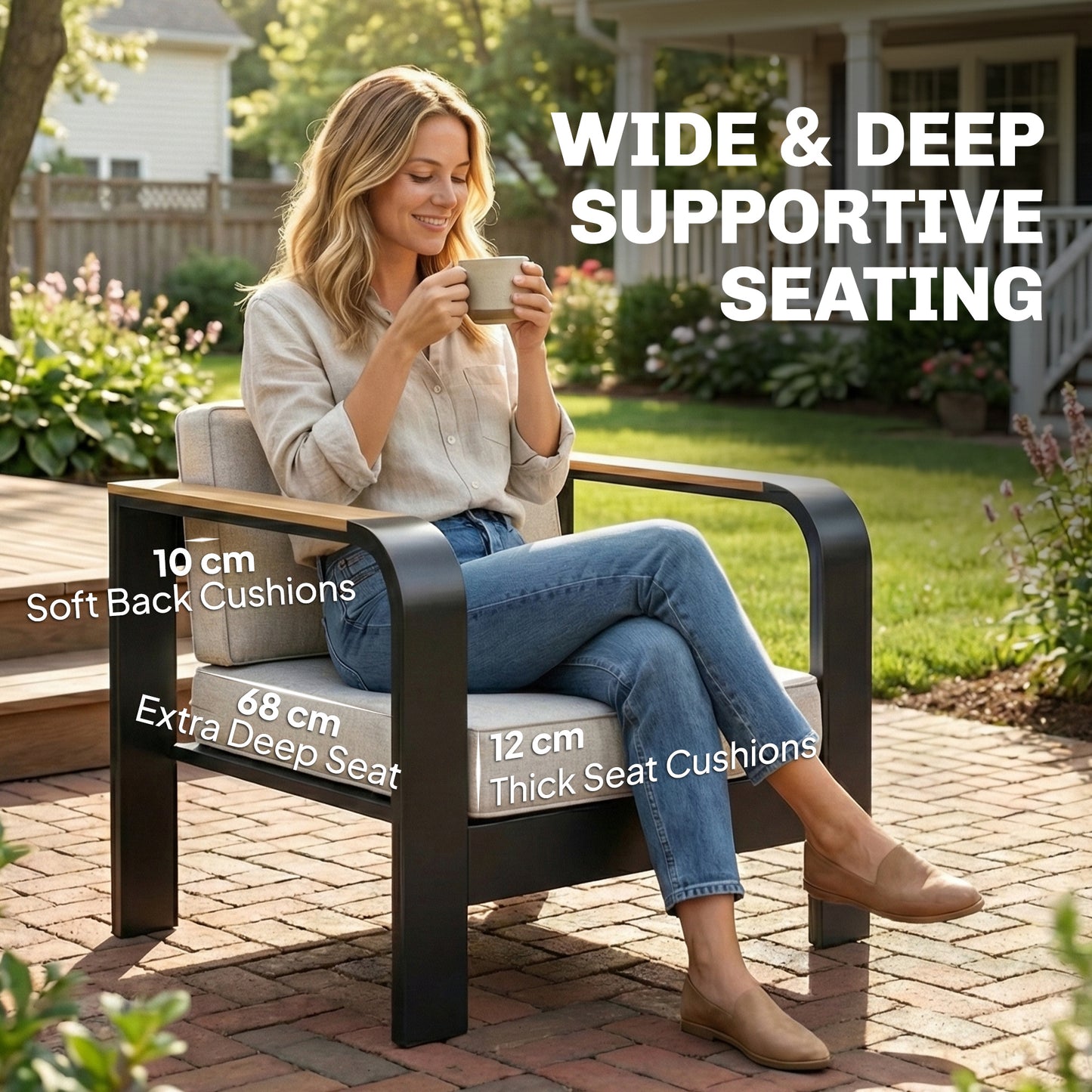 Outsunny 4 Seater Aluminium Garden Furniture Set with Olefin Cushions, Garden Sofa Set, Beige