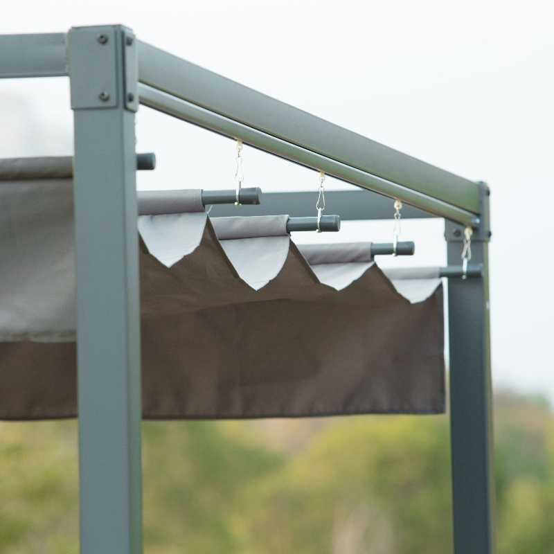 Outsunny 4 x 3(m) Metal Outdoor Pergola with Retractable Roof, Outdoor Gazebo with Drainage Holes for Garden, Patio, Lawn, Grey