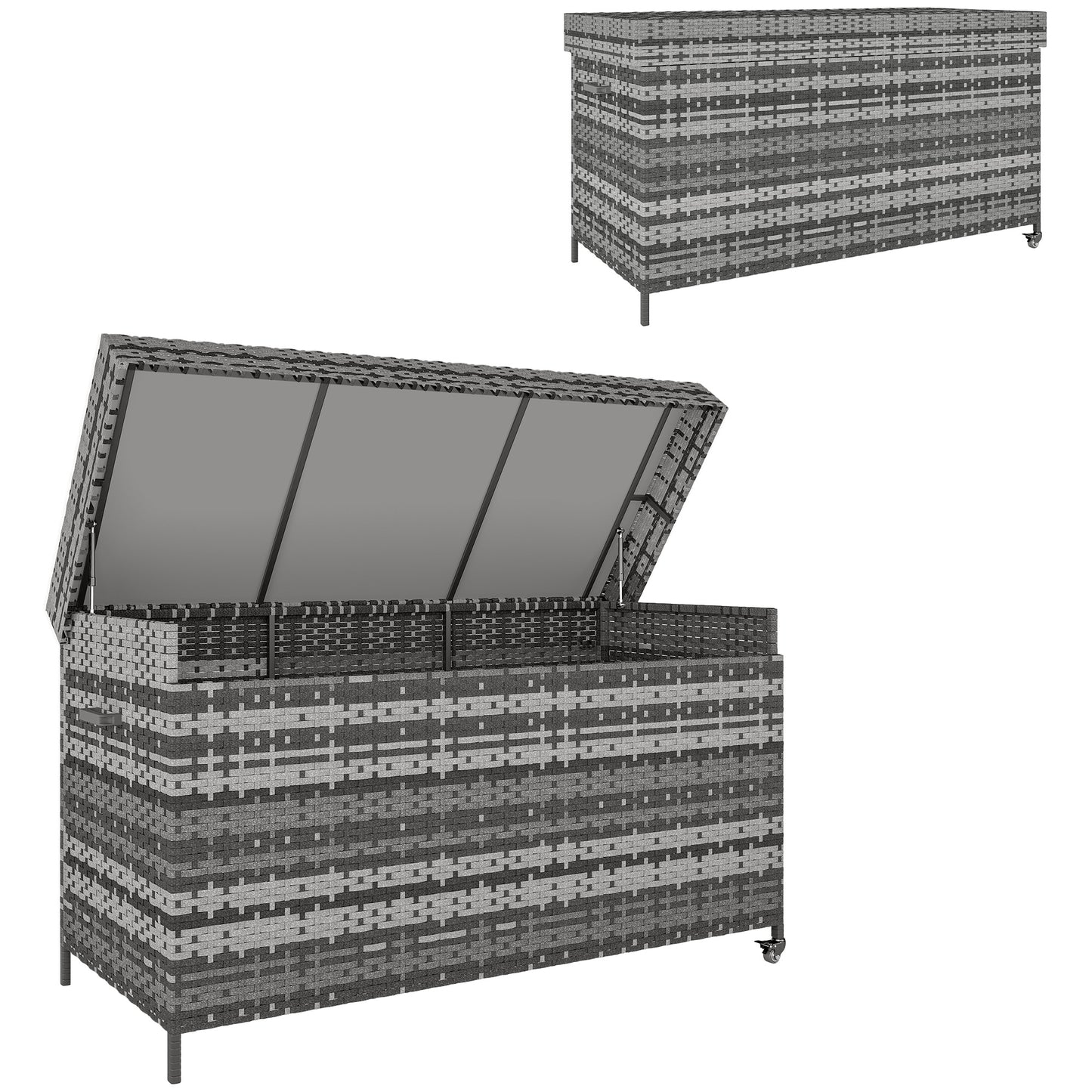 Outsunny - 627L Rattan Garden Storage Box, with Wheels, Dark Grey