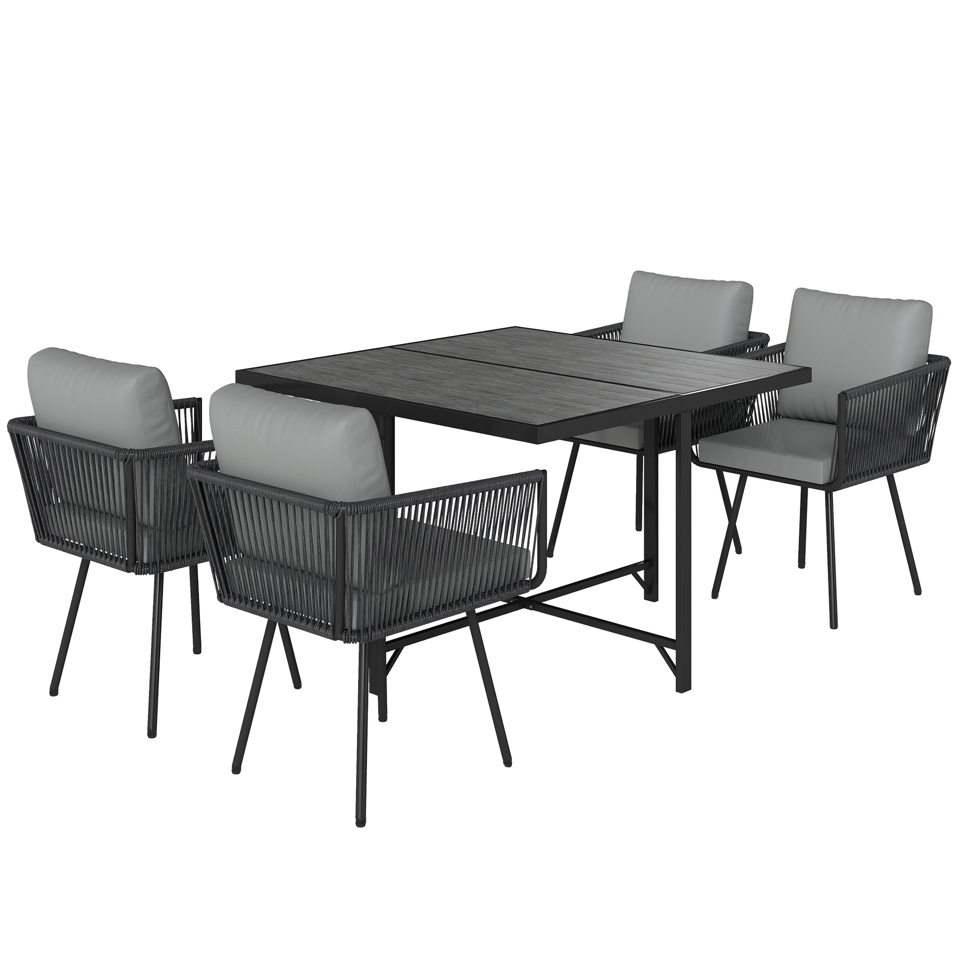 Outsunny 5 Piece Garden Furniture Set, Garden Dining Set with Wood-Plastic Table and 4 Armchairs, Light Grey