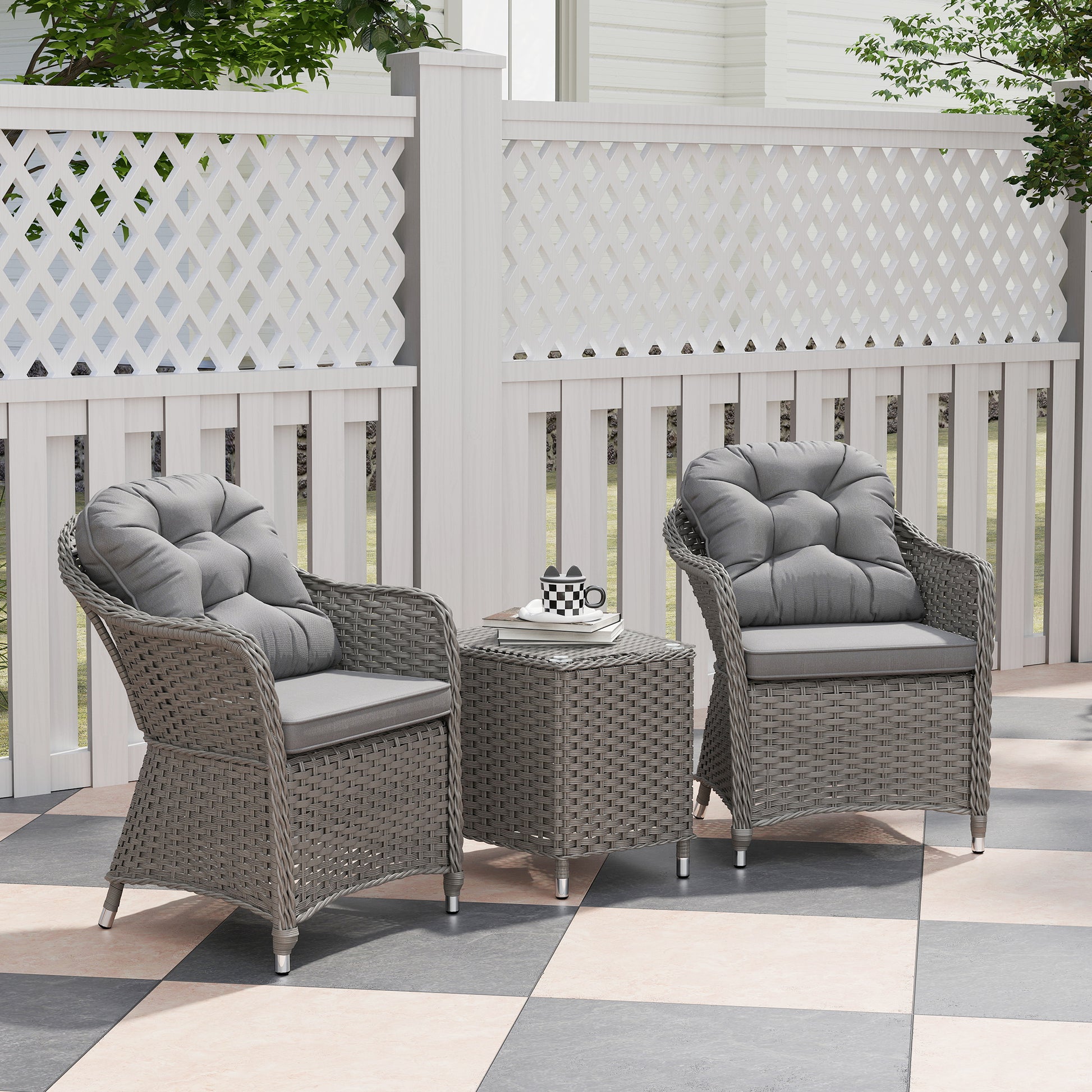 Verona Three-Piece Super Padded Rattan Set - Light Grey
