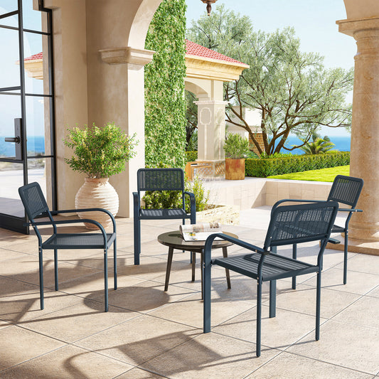 Mediterraneo Garden Chairs Set of 4, Stackable Rattan Effect Dining Chairs with Armrest