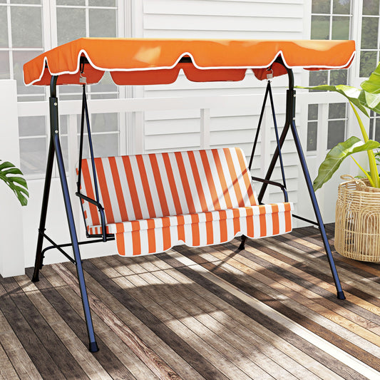Ibiza 3 Seater Garden Swing Chair, Outdoor Swing Chair with Adjustable Canopy, Mental Frame & Cushions, Orange