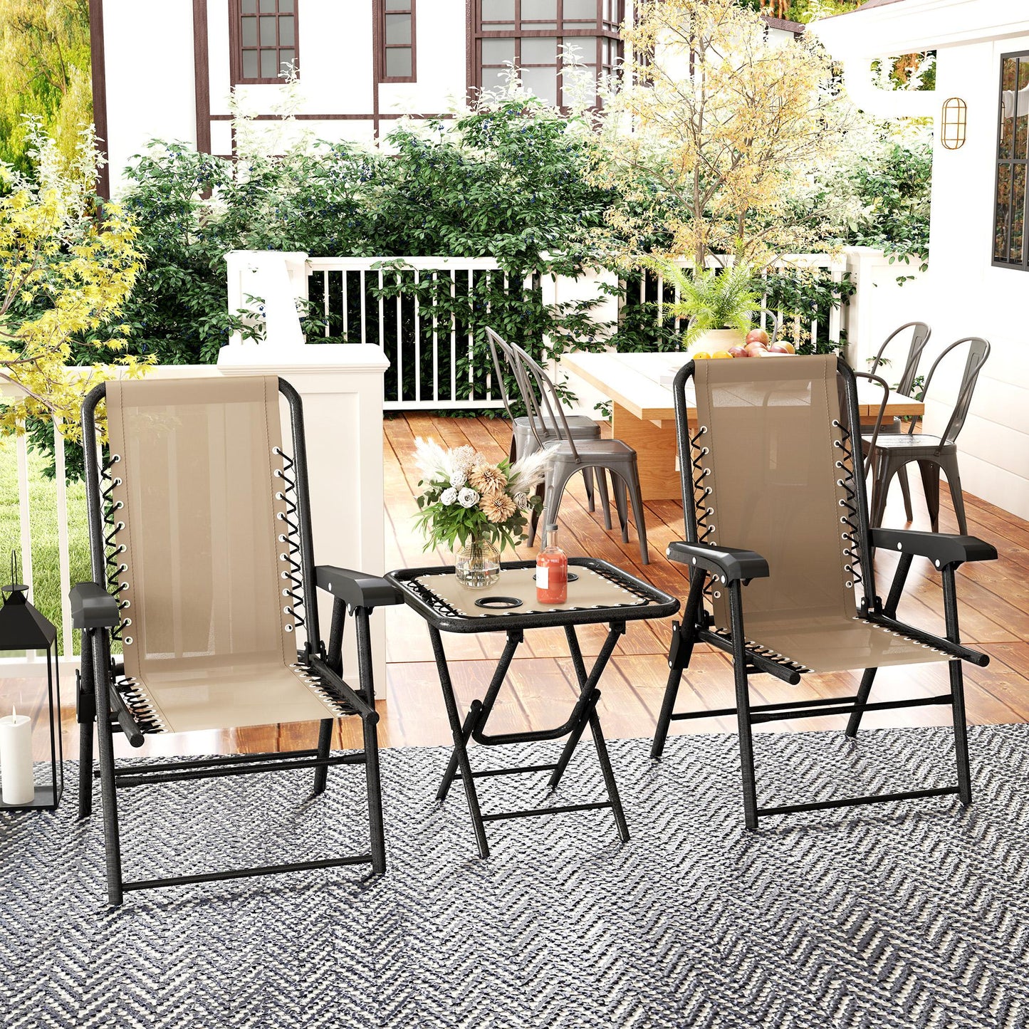 Marbella Three-Piece Garden Table and Chair Set - Khaki
