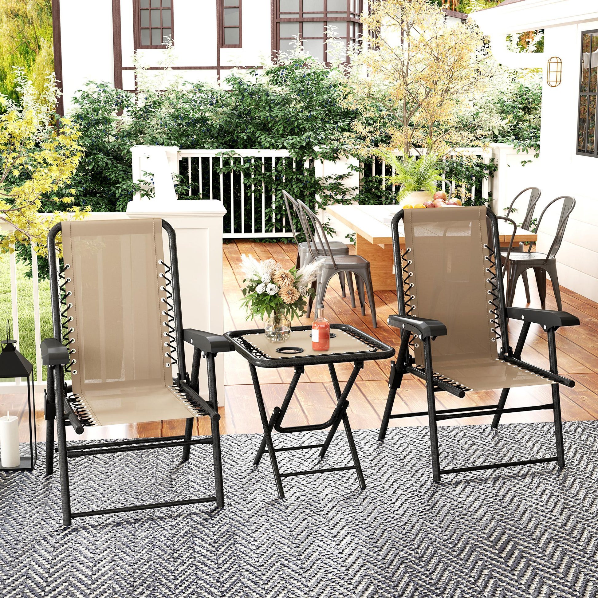 Marbella Three-Piece Garden Table and Chair Set - Khaki
