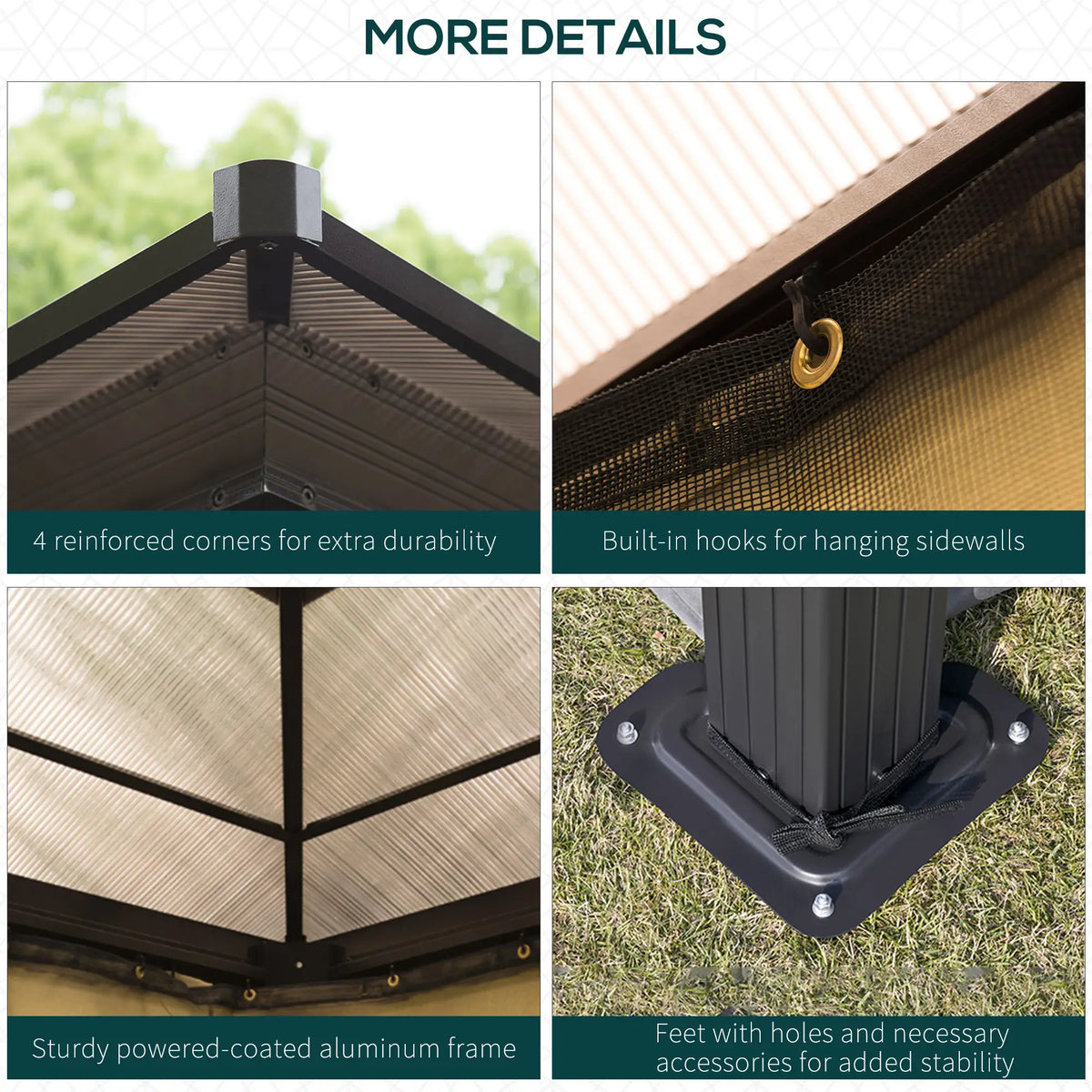 3m x 3m Timber Hardtop Gazebo with Galvanised Steel Roof – Wooden Garden Pavilion with Double Tier Roof