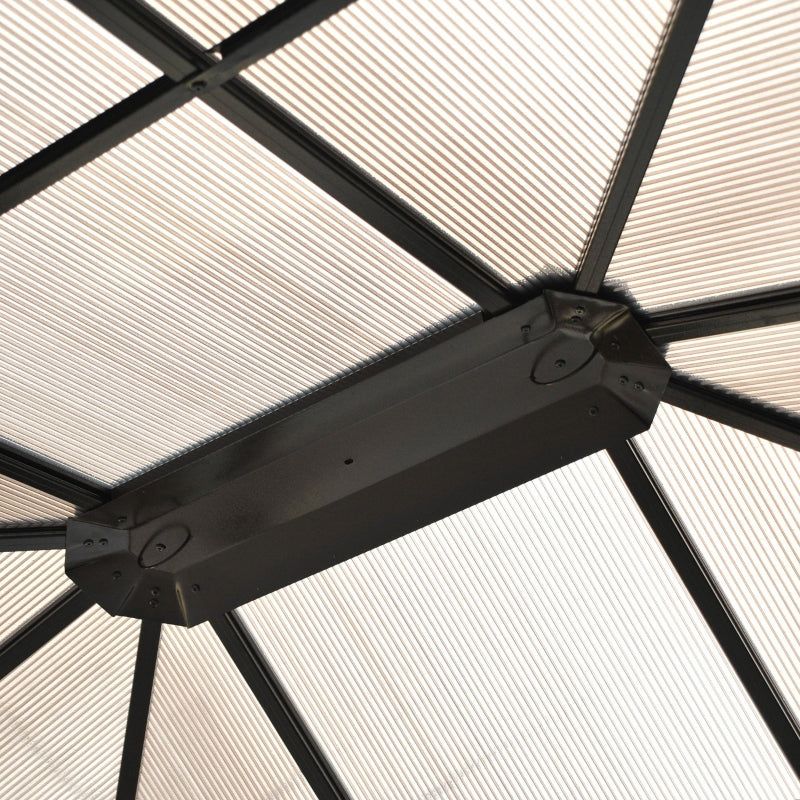 4.2m x 3.6m Aluminium Hardtop Gazebo with Polycarbonate Roof – Garden Pavilion with Curtains & Mosquito Netting