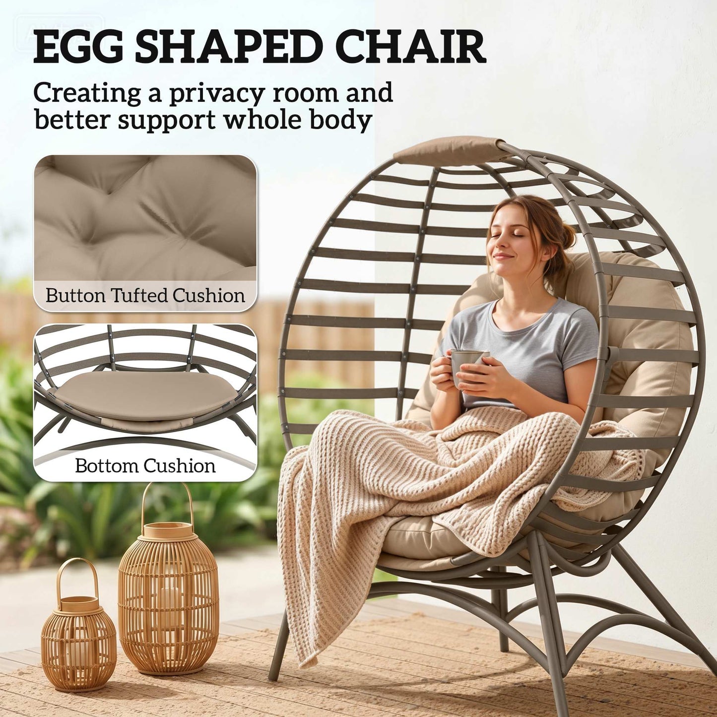 Outsunny Egg Chair with Cushion & Side Pocket - Brown