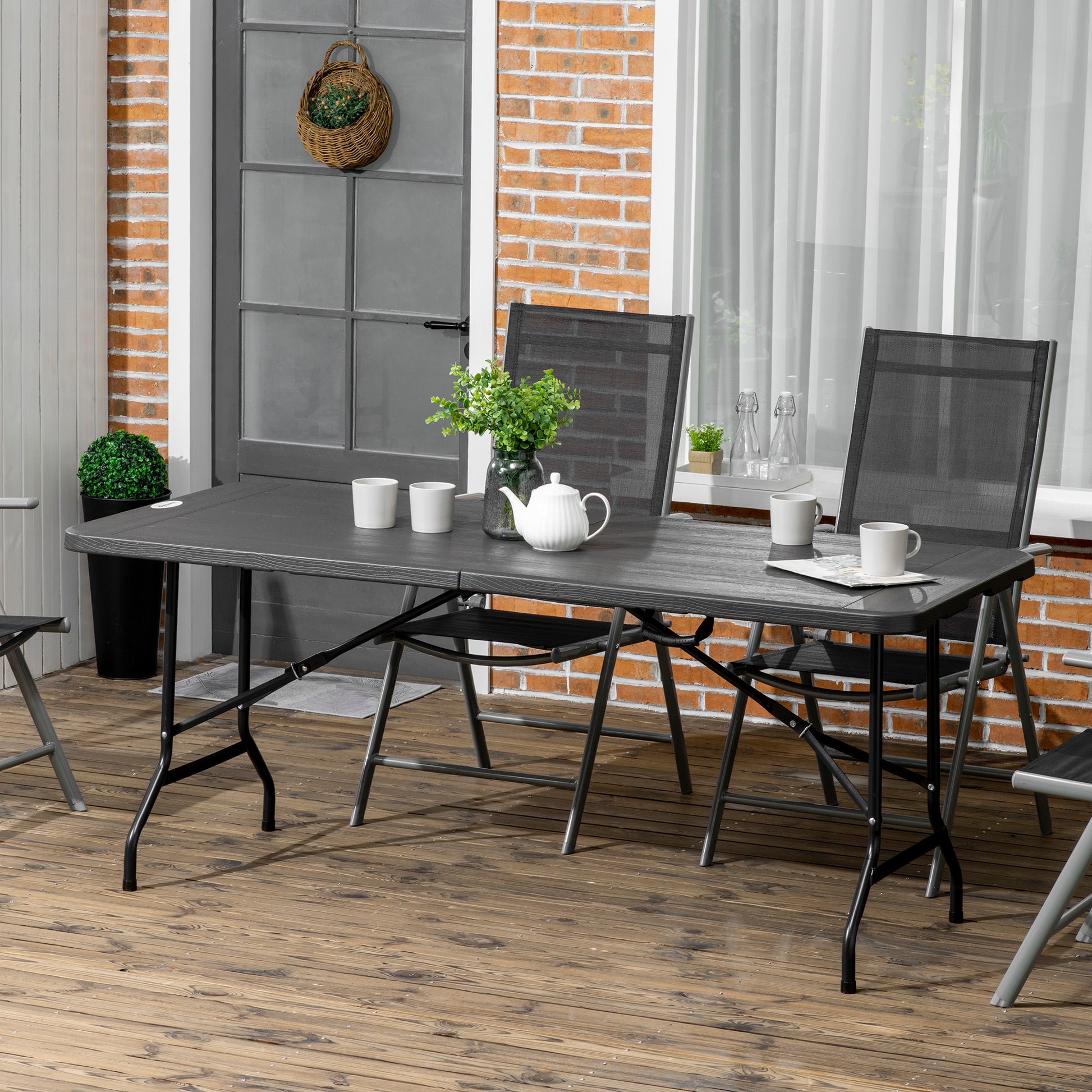 Folding Garden Dining Table for 6, Rectangular Garden Dining Table with HDPE Tabletop, Foldable Garden Table with Steel Frame for Balcony,