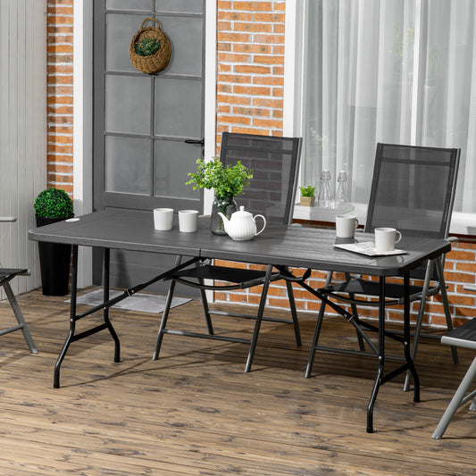 Folding Garden Dining Table for 6, Rectangular Garden Dining Table with HDPE Tabletop, Foldable Garden Table with Steel Frame for Balcony,