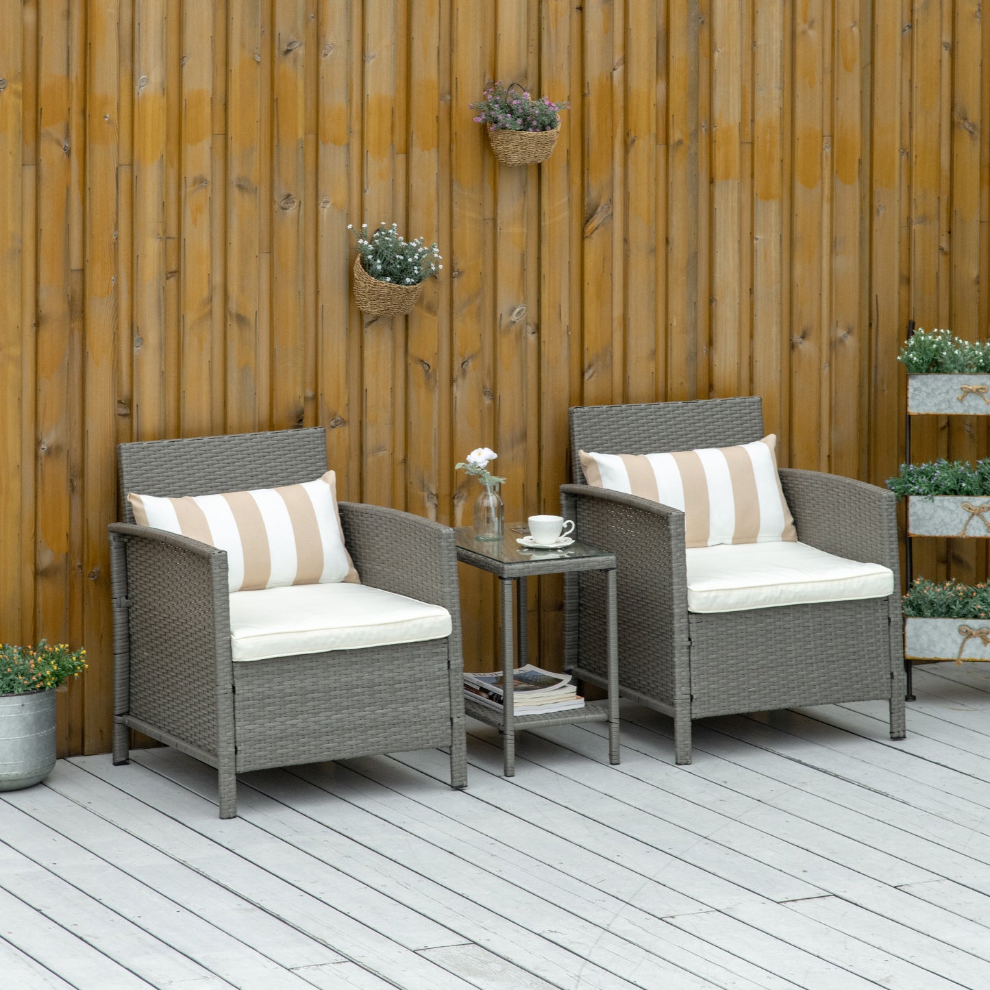 Portofino 3 Piece Rattan Bistro Set, Wicker Garden Furniture Set
