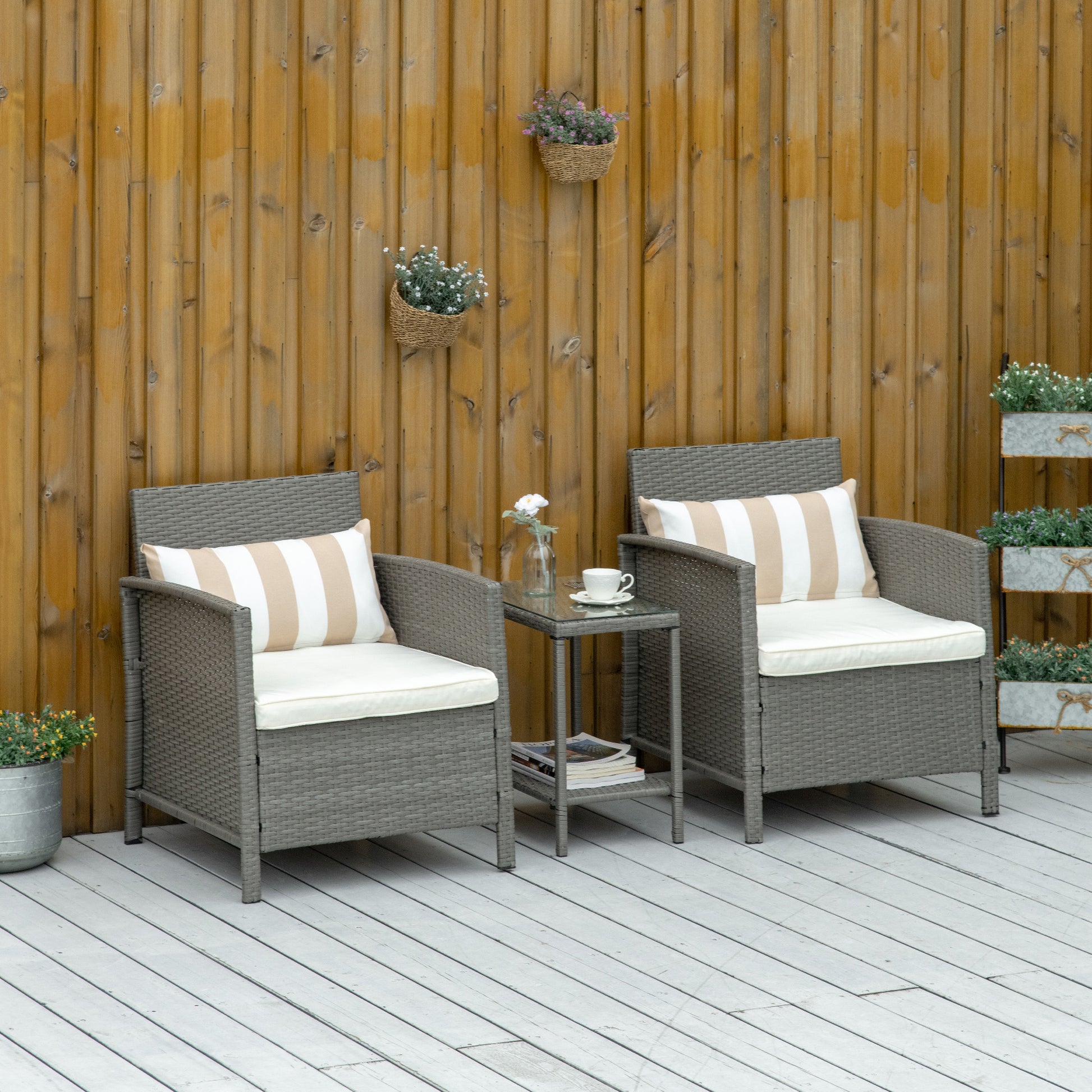 Portofino 3 Piece Rattan Bistro Set, Wicker Garden Furniture Set