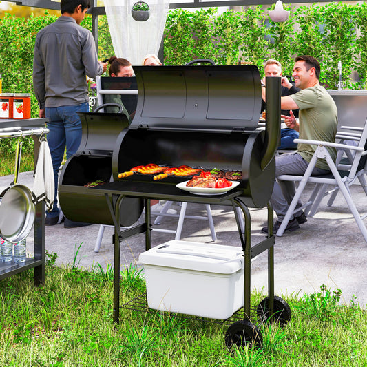 BBQ Portable Outdoor Charcoal BBQ with Offset Smoker 109 x 60 x 120 cm Black