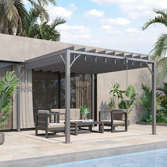 3 x 3(m) Outdoor Pergola with Retractable Roof, Aluminium Louvered Patio Gazebo Canopy for Garden, Patio
