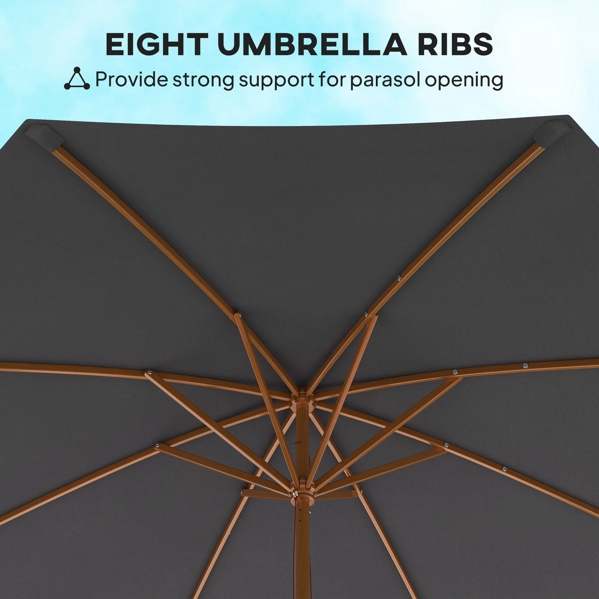 Outsunny 3m Wood Pole Parasol Umbrella - Grey