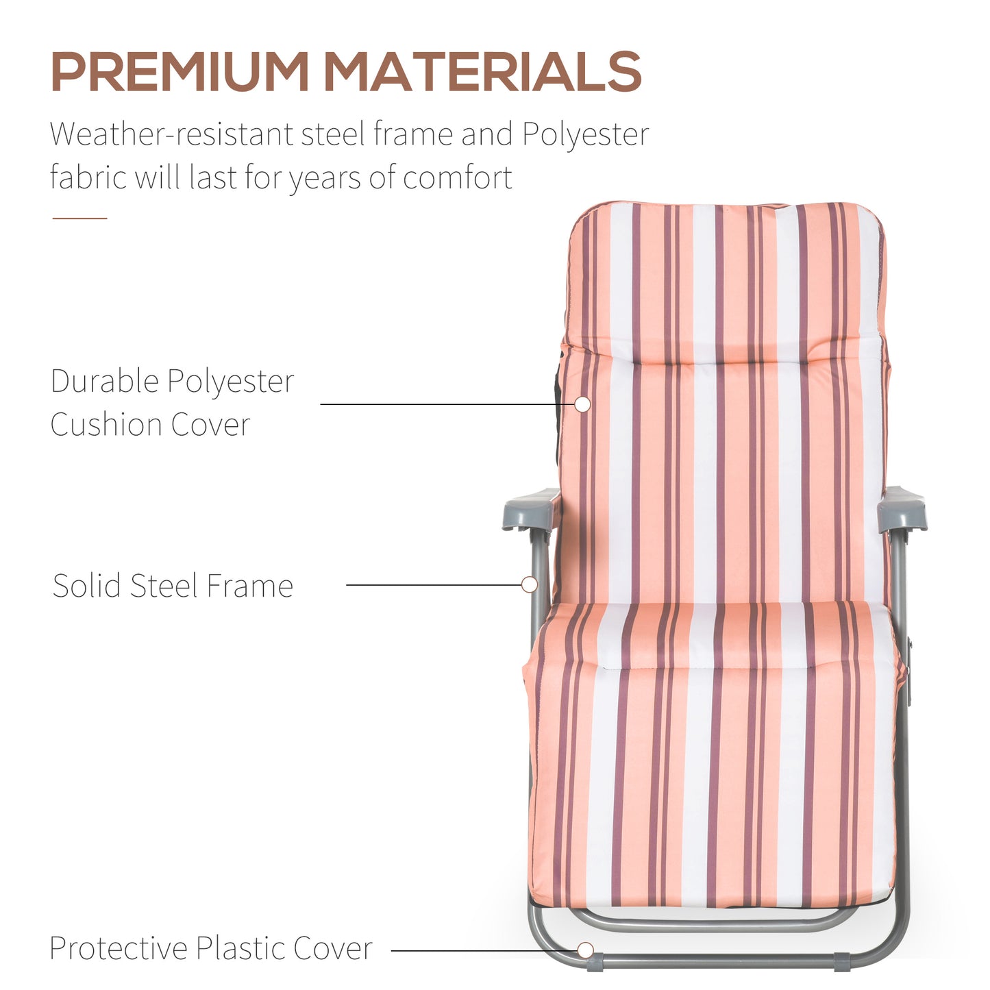 Outsunny Reclining Garden Chair Set of 2, 5-Level Adjustable Zero Gravity Chairs, Orange Stripe