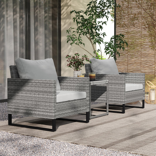 Riviera 3 Piece Rattan Bistro Set with 4 Cushions, Wicker Garden Furniture Set