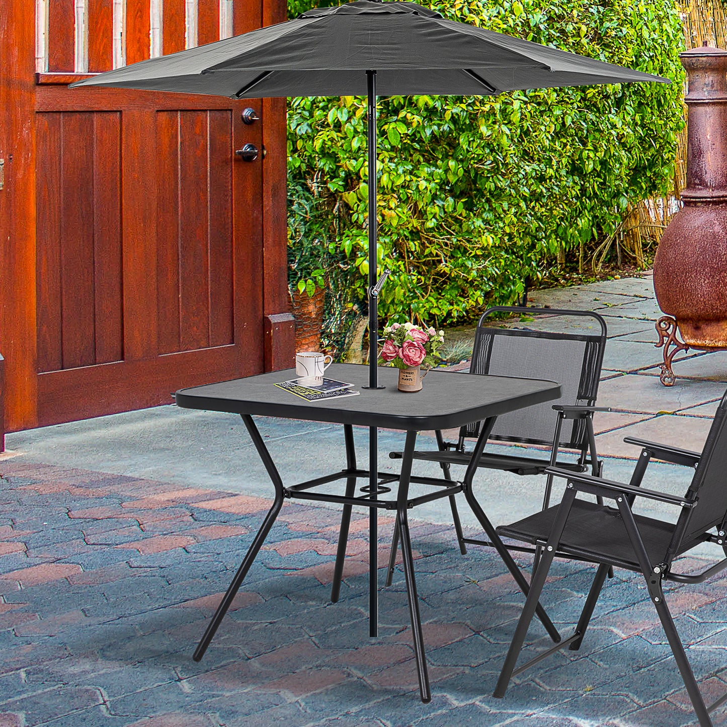 Mediterraneo Square Garden Table, Patio Bistro Coffee Table with Faux-marbled Top and 42mm Umbrella Hole for Garden