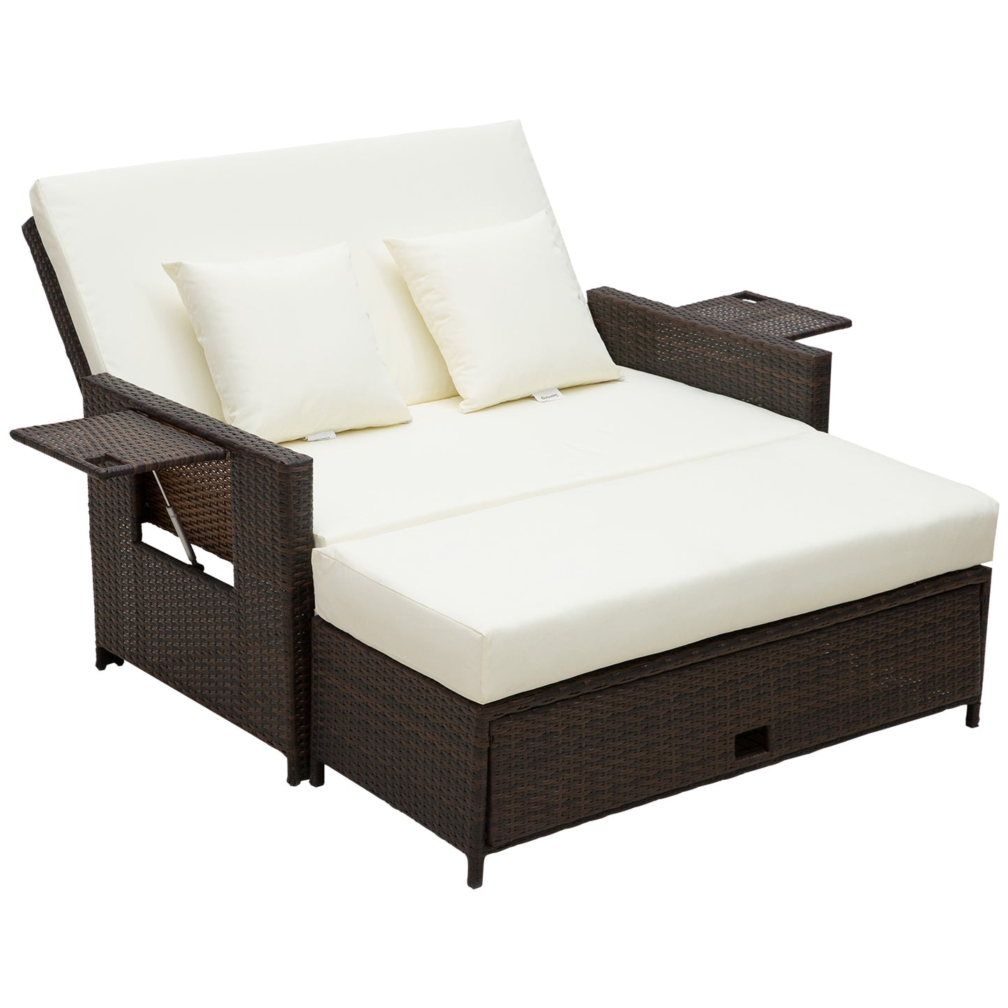 Outsunny Rattan Sun Lounger 2 Seater Day Bed with Cushions, Brown