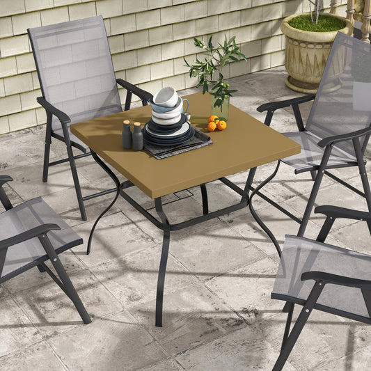 Capri Four-Seater Steel Garden Table, with Parasol Hole - Brown/Black