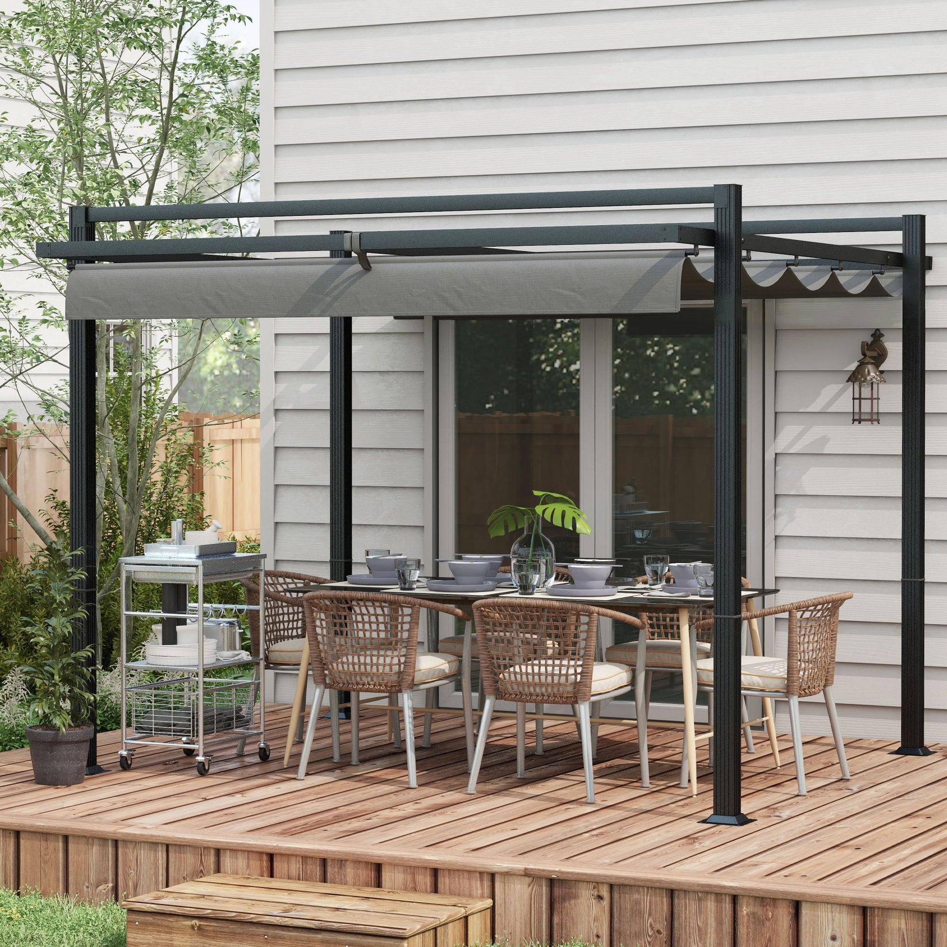 Mediterraneo 3 x 3(m) Retractable Pergola, Garden Gazebo Shelter with Aluminium Frame, for Grill, Patio, Deck