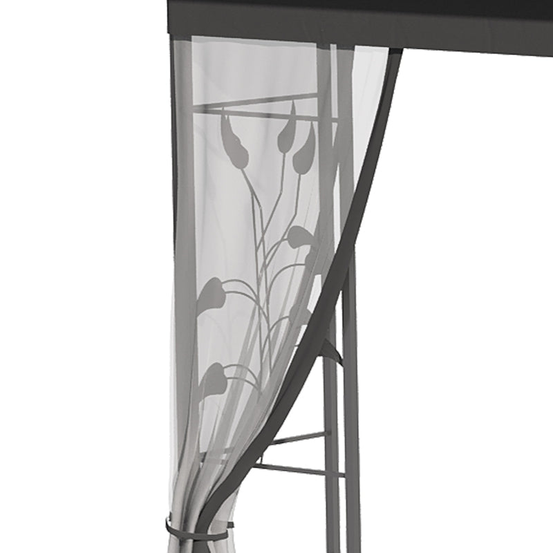 3m x 3m Grey Steel Frame Garden Gazebo – Double Tier Canopy Shelter with UV Protection, Mesh Curtains & Outdoor Party Pavilion