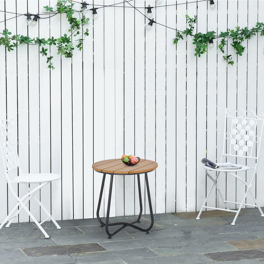 Round Outdoor Side Table Adjustable Leg Pads Garden Table 49 x 49 x 48 cm Natural Wood & Black