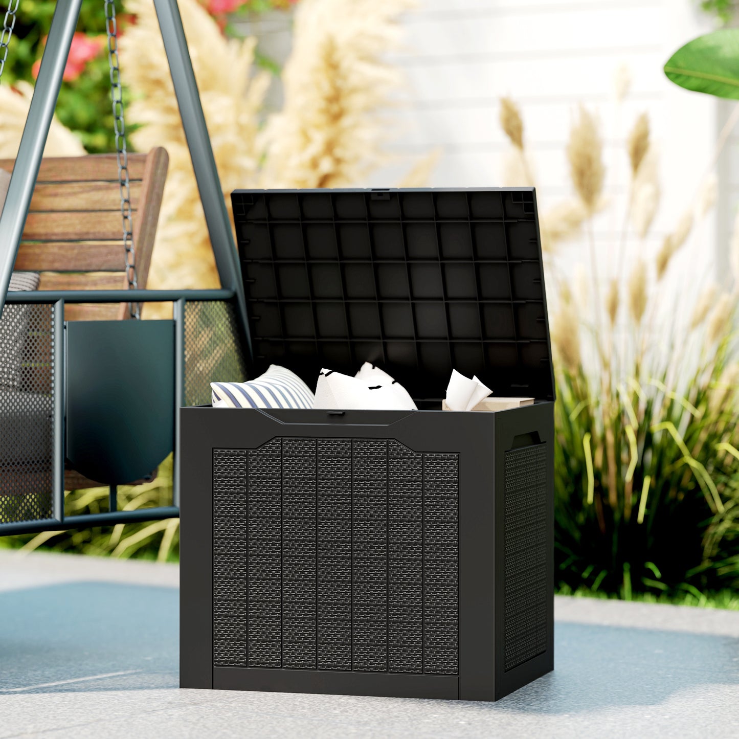 Outsunny - 93L Plastic Garden Storage Box, Black
