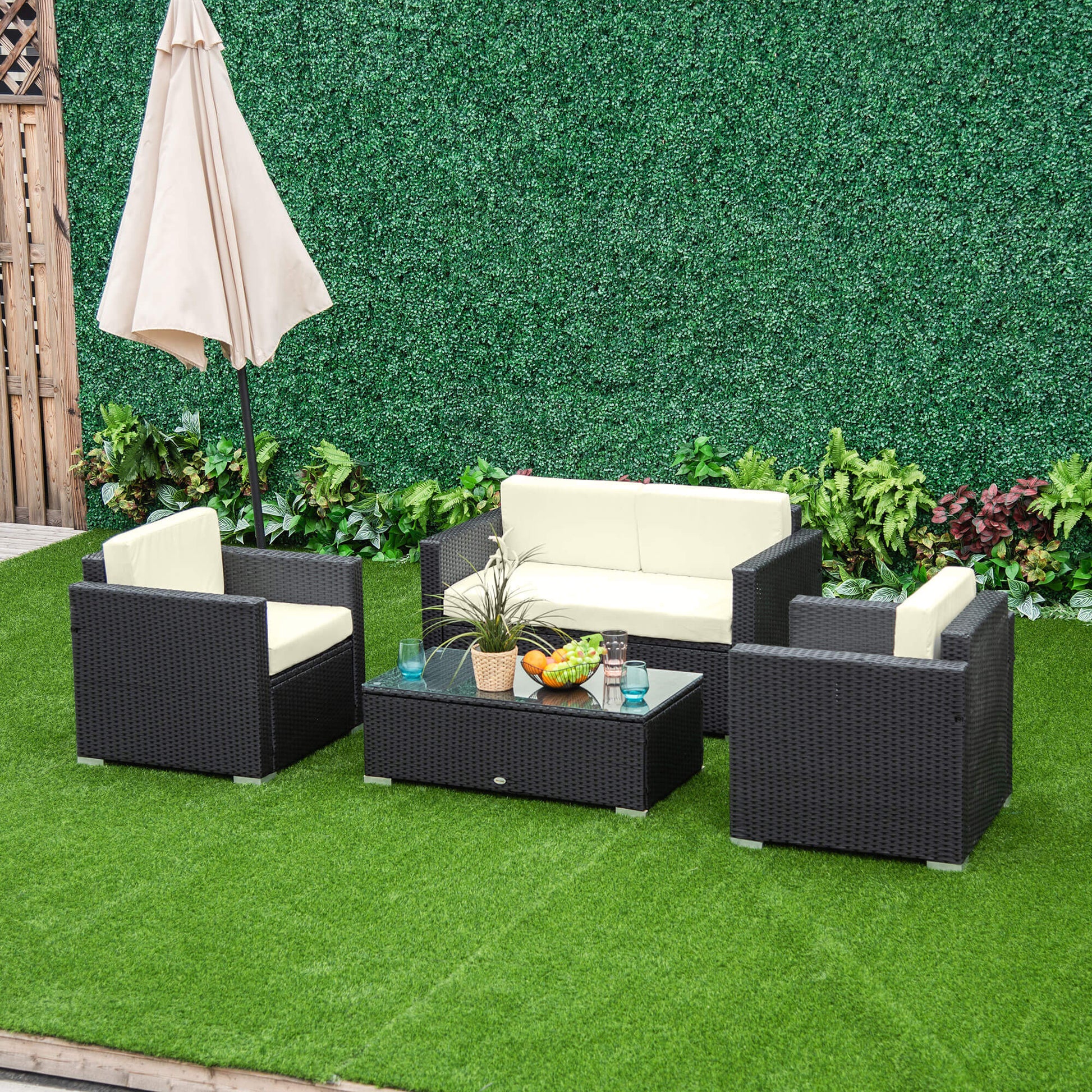 Marbella 4-Seater Rattan Sofa Set Garden Rattan Furniture Wicker Steel Chair Seat Furniture, Black