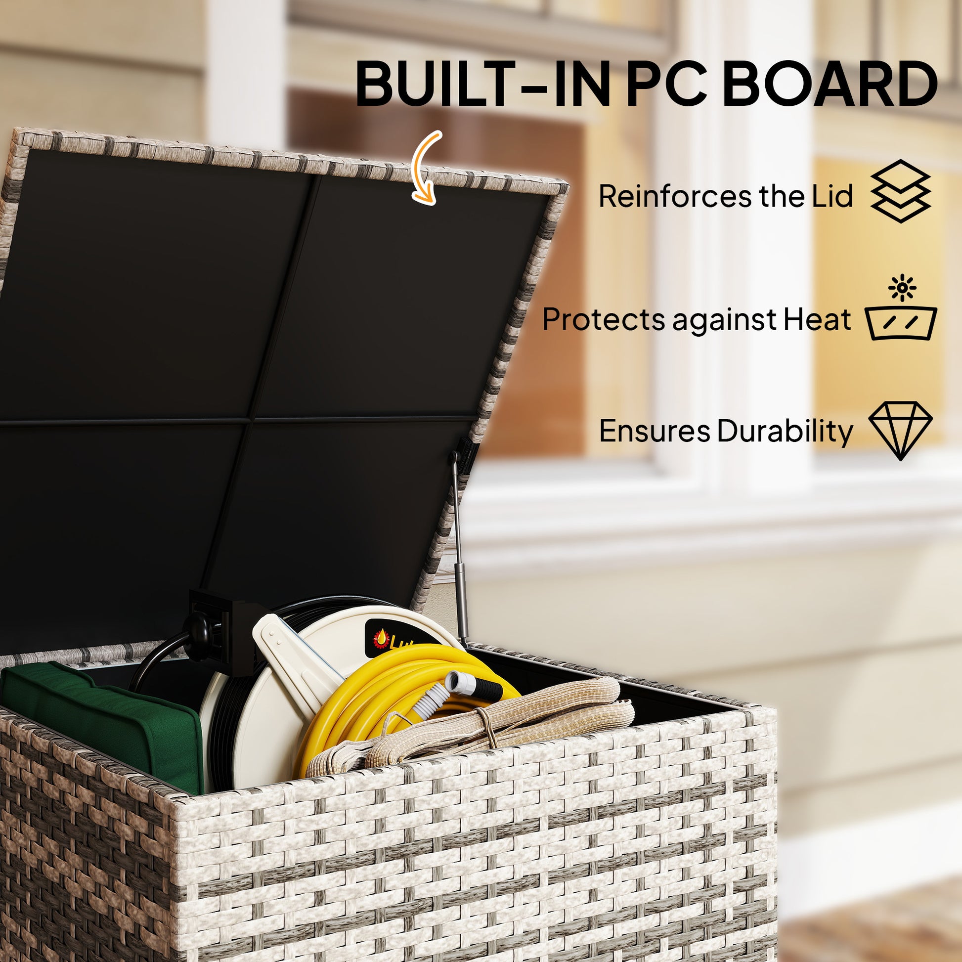 Outsunny - 253L Rattan Garden Storage Box, Mixed-Grey