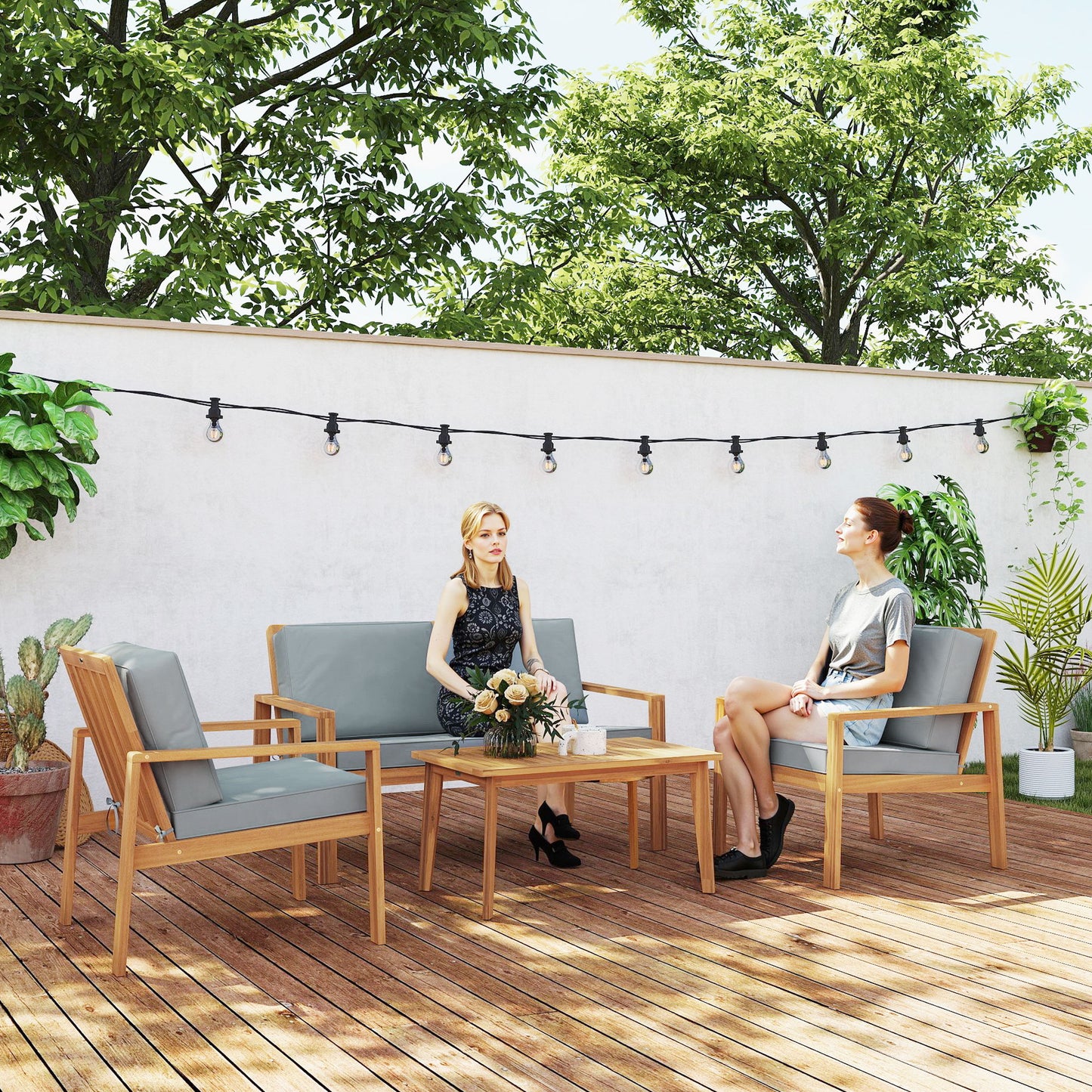 Verona 4-Piece Wooden Garden Furniture Set with Cushions - Teak