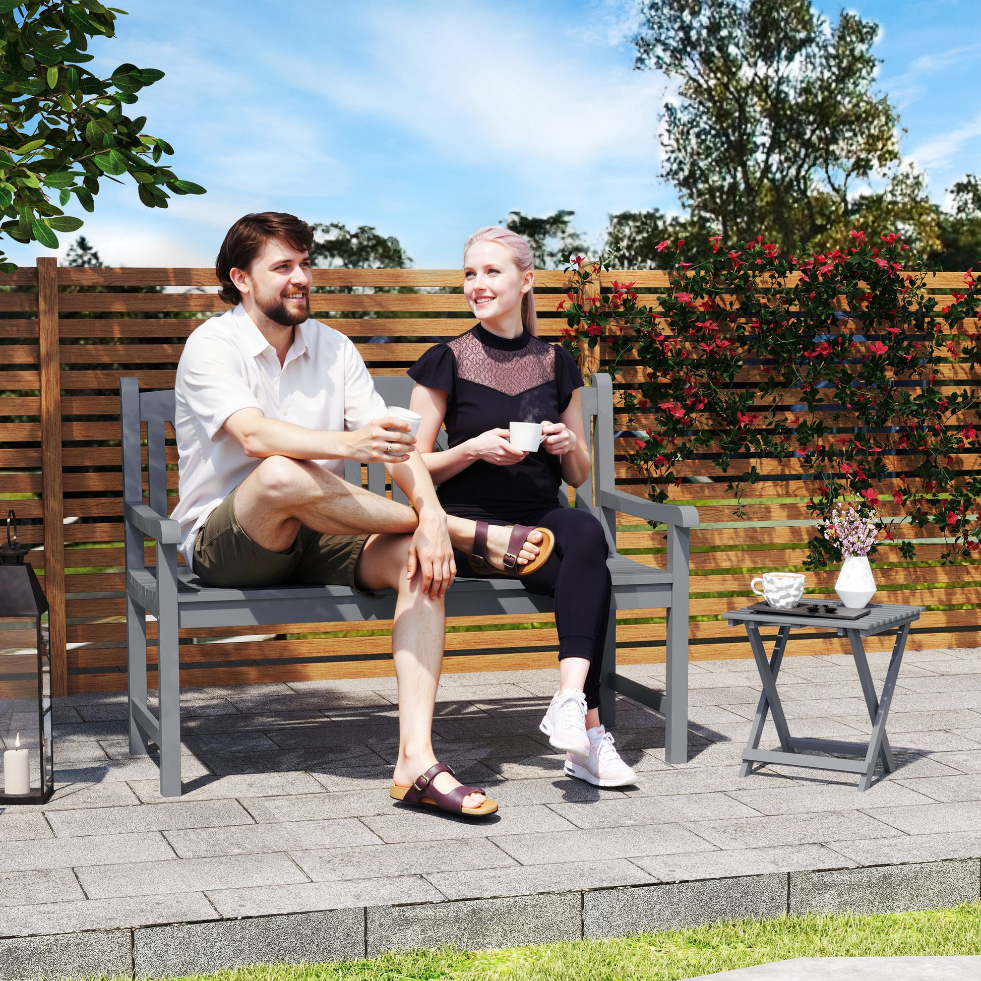 Ibiza 2-Seater Wooden Garden Bench Garden Loveseat for Porch, Grey
