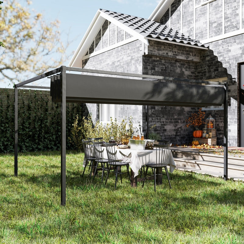 4m x 3m Metal Pergola – Black Retractable Canopy Roof, Outdoor Patio Garden Shade