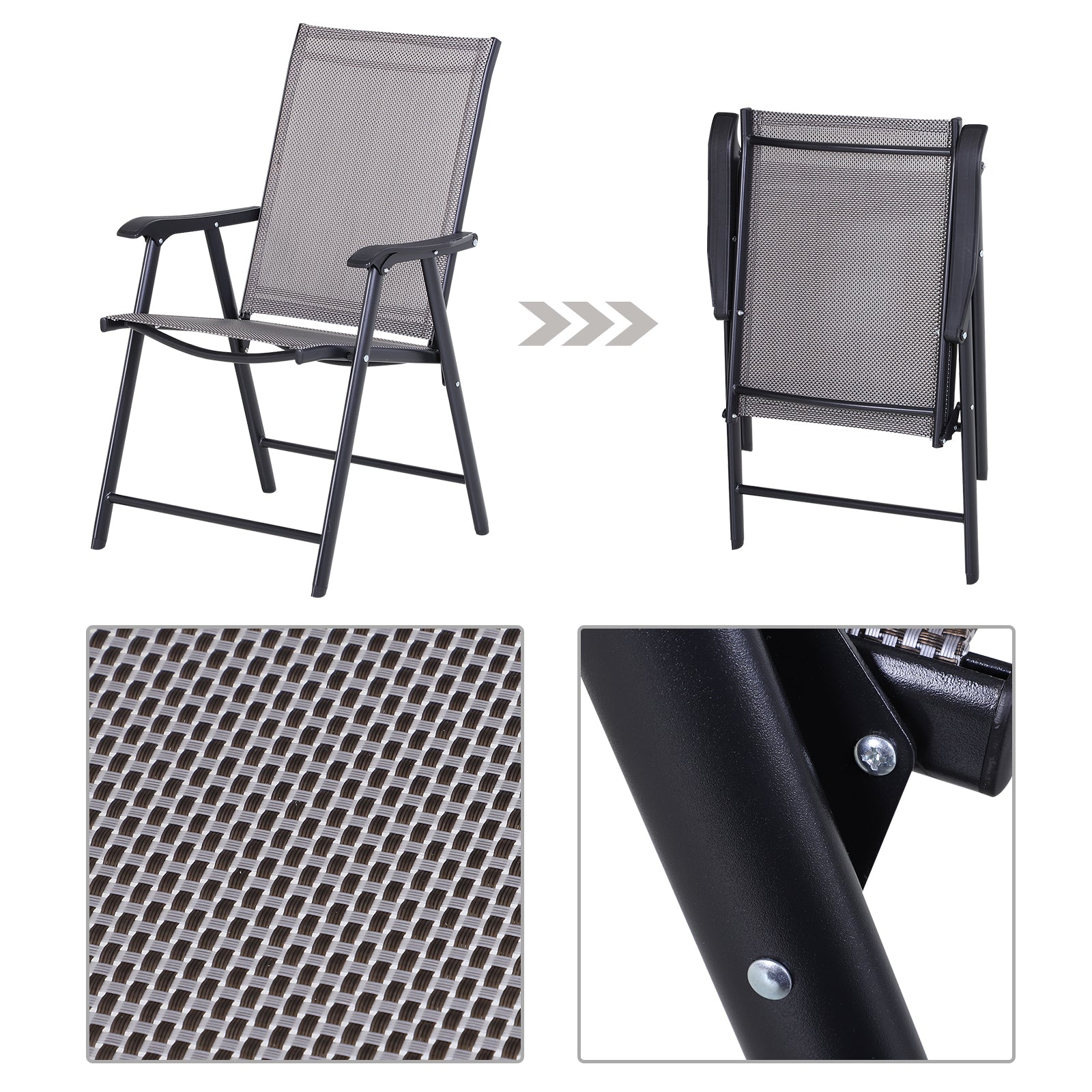 Outsunny Set of Six Folding Garden Chairs - Grey