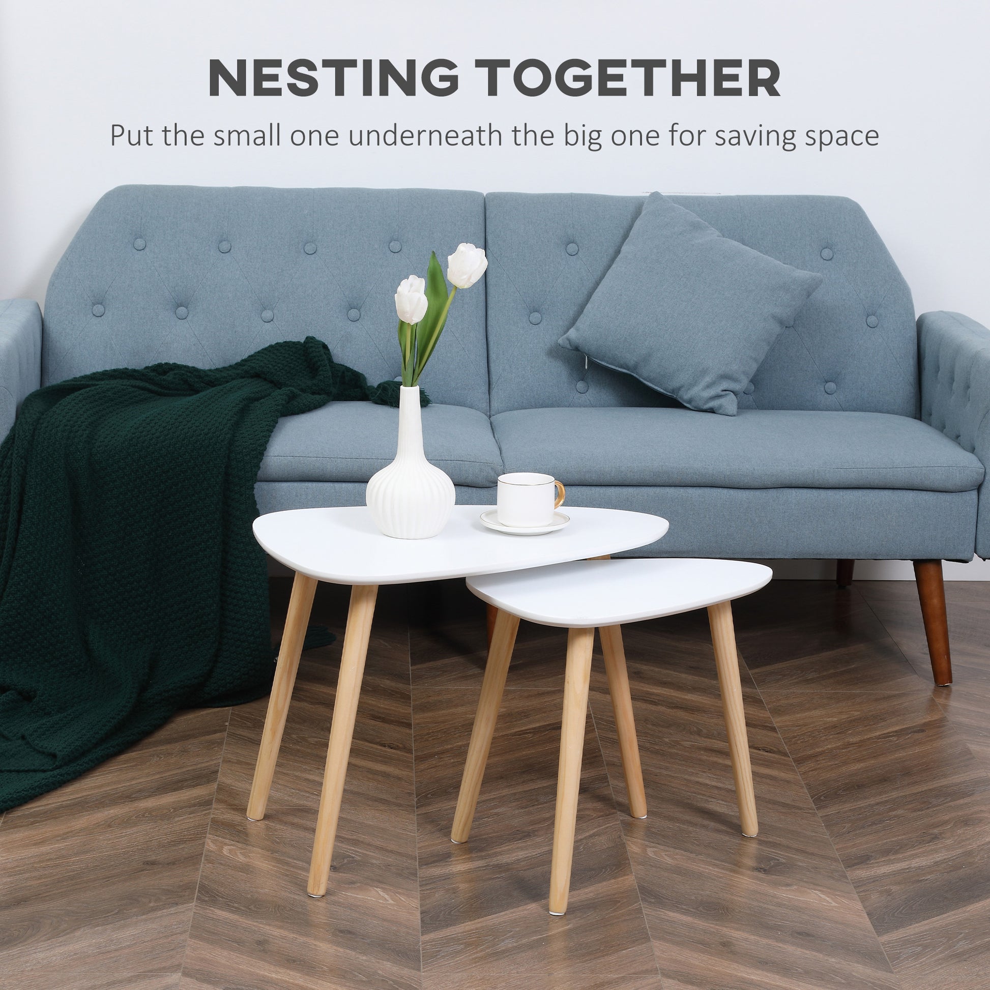 HOMCOM Living Room Furniture Set, Wingback Rocking Chair and Two Nesting Coffee Tables, White and Dark Grey