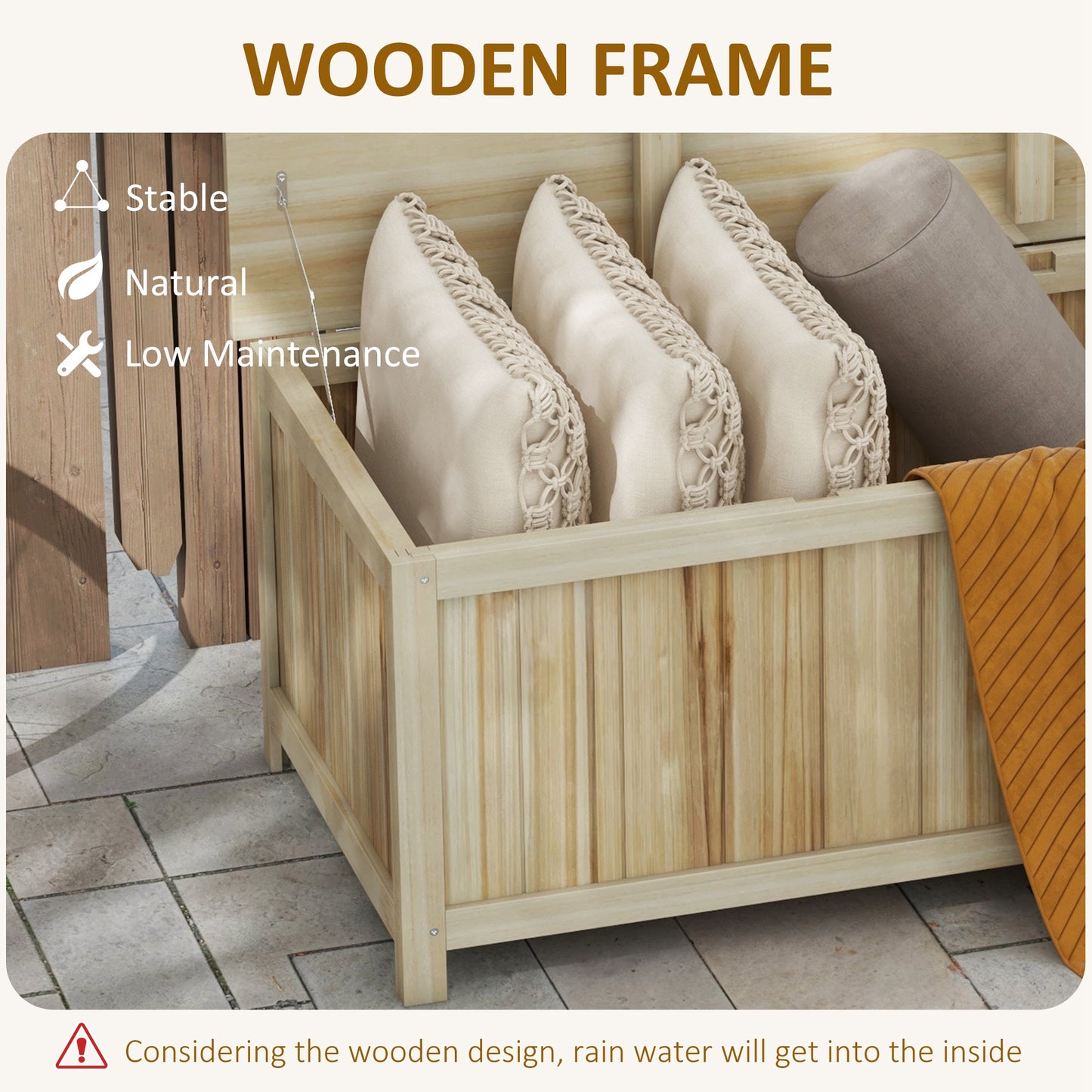 Outsunny - 172L Wooden Garden Storage Box, Natural Wood Finish