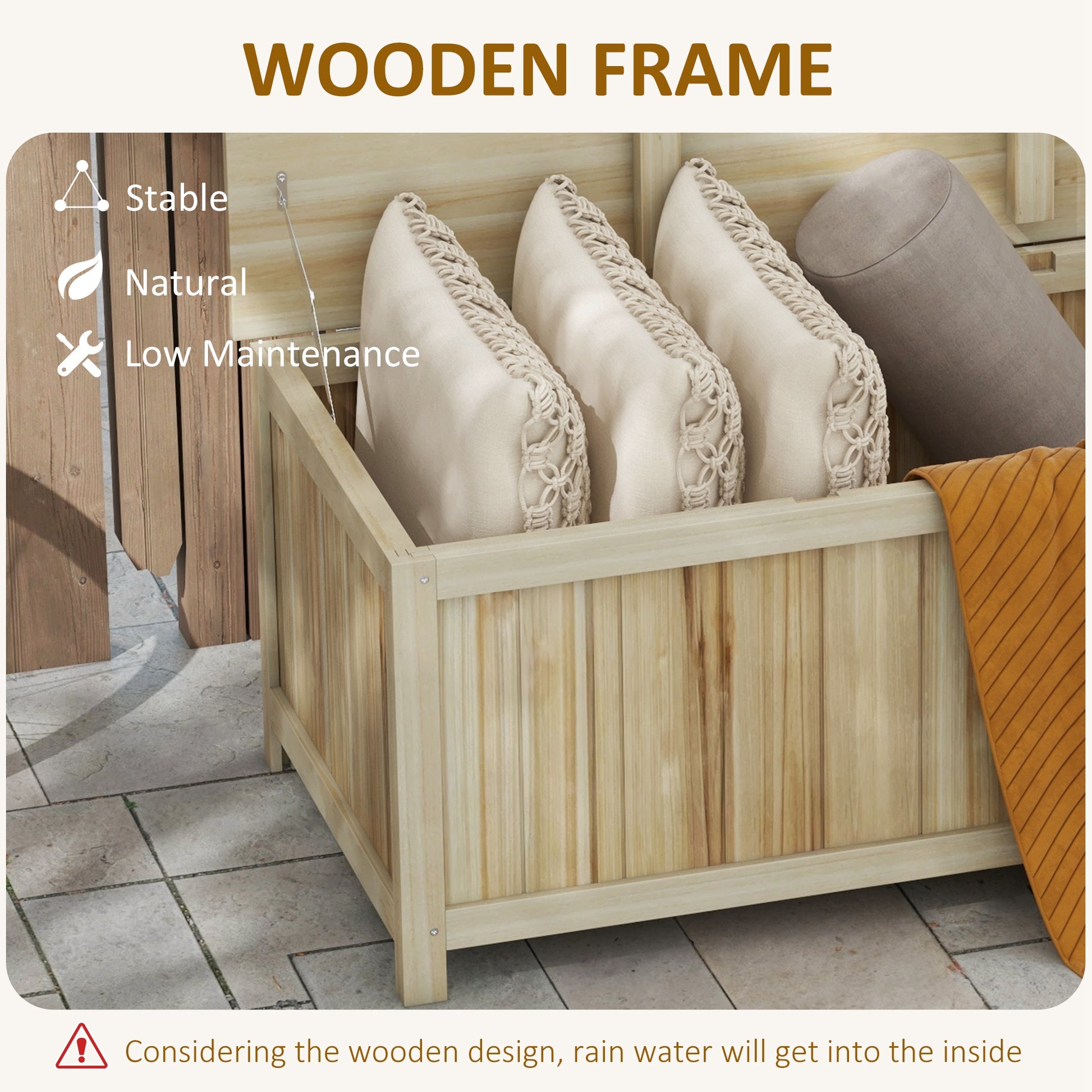 Outsunny - 172L Wooden Garden Storage Box, Natural Wood Finish