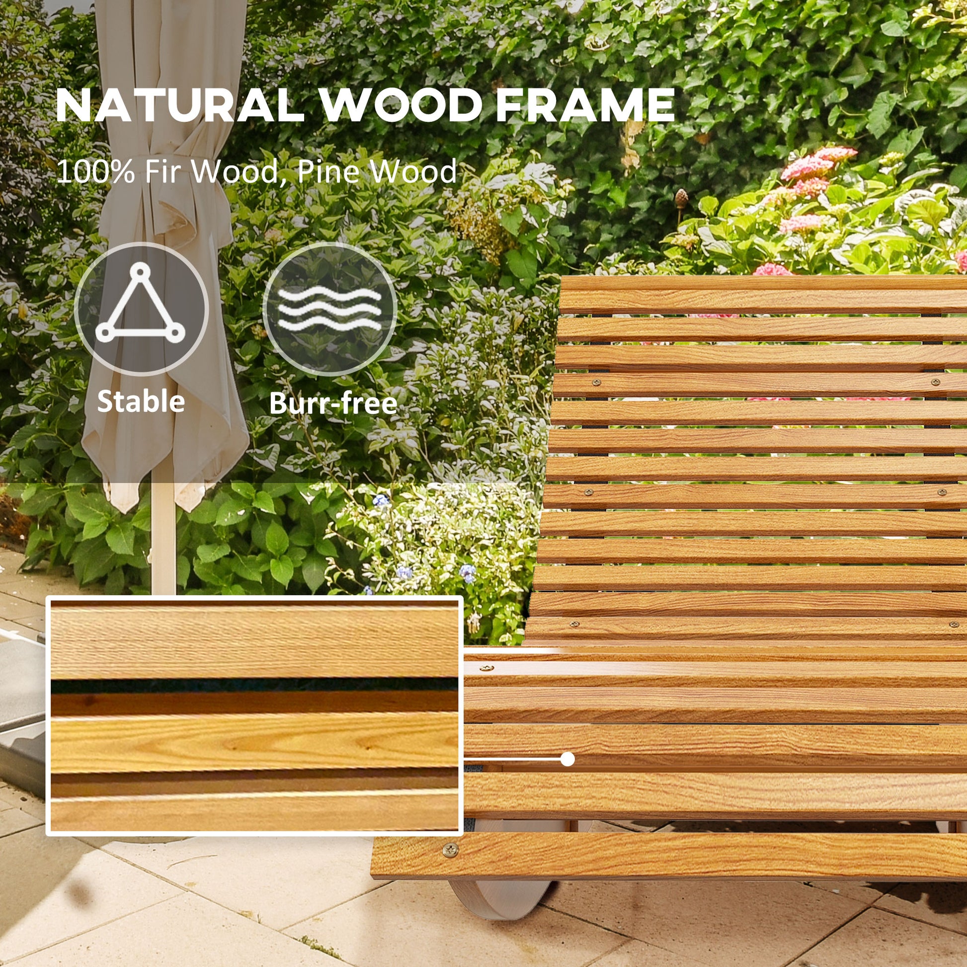 Outsunny Outdoor Rocking Chair w/ Slatted Seat, Wooden Rocking Chair, 130cm x 60cm x 60cm, Light Brown
