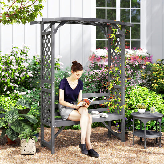 Riviera Garden Bench, Wooden Garden Arbour with Seat for Vines/Climbing Plants, Grey