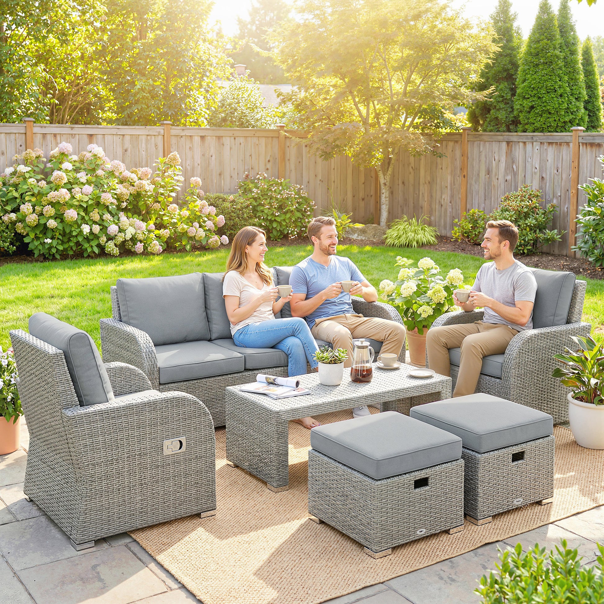 Mediterraneo Six-piece Rattan Garden Furniture Set with Reclining Armchairs - Dark Grey