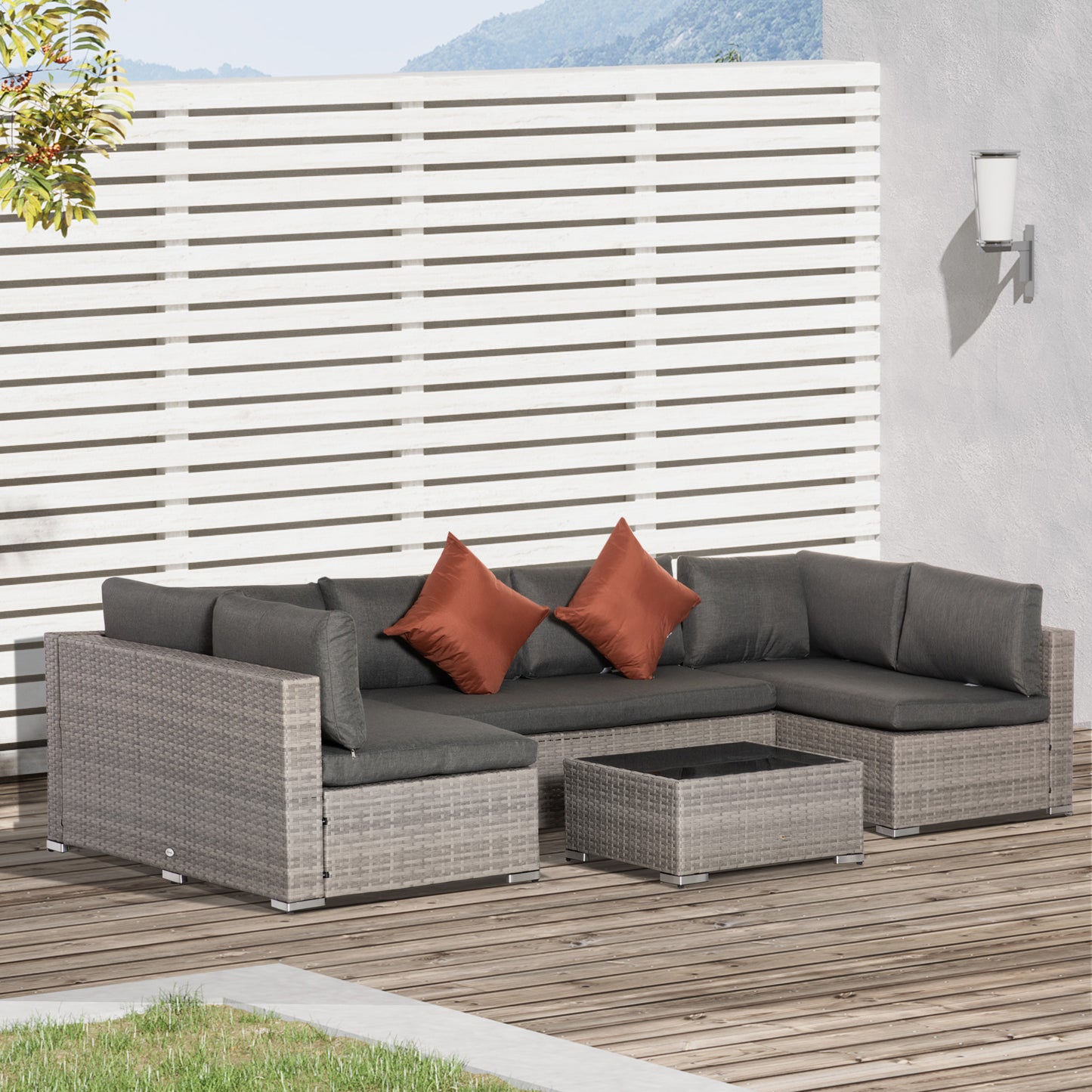 Mediterraneo Four-Piece Half-Square Rattan Sofa Set - Mixed Grey