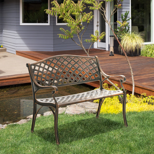 Sorrento Cast Aluminium Garden Bench 2 Seater Antique Patio Loveseat, Bronze