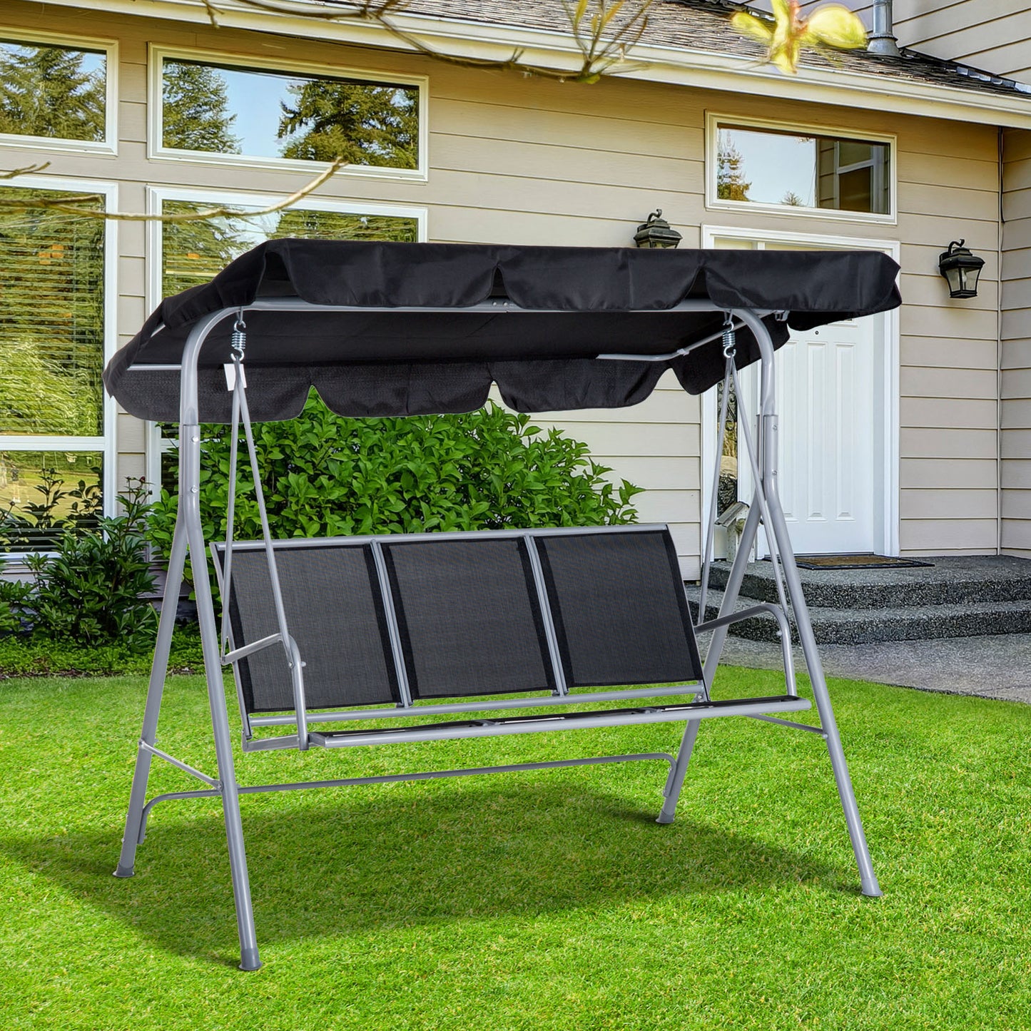 Monaco Outdoor 3-Seater Swing Chair-Black