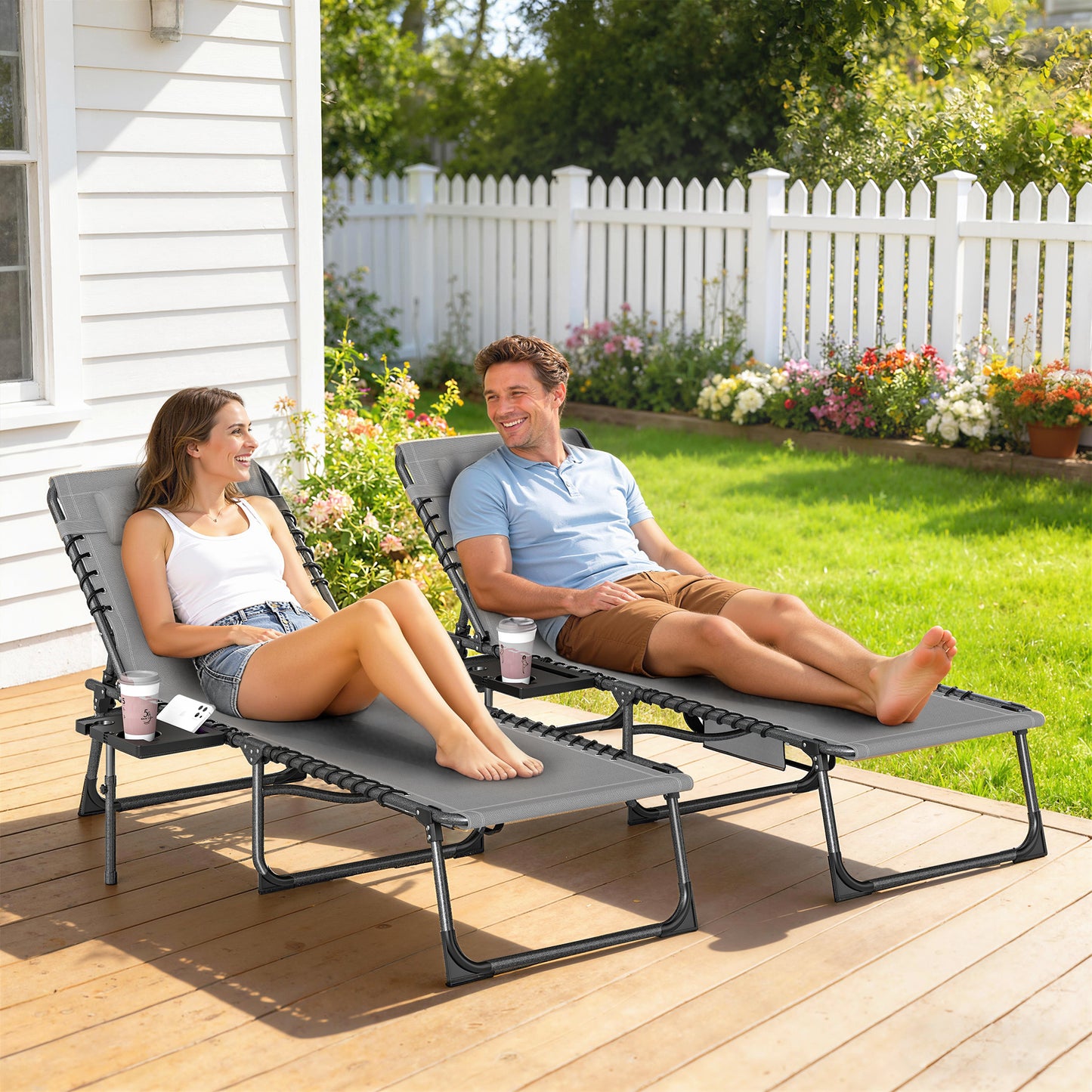 Portofino Five-Position Reclining Sun Loungers Set of 2 - Grey
