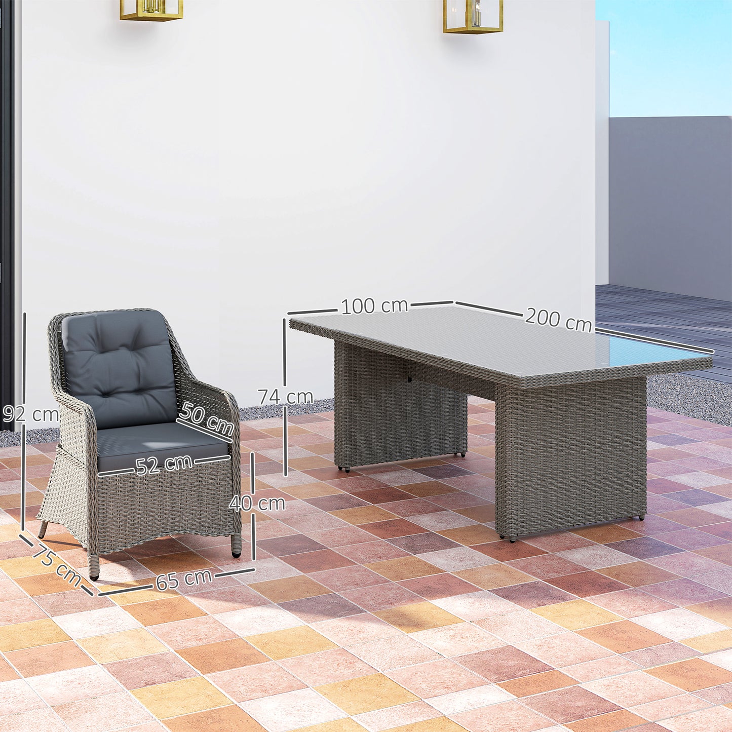 Outsunny 6 Seater Rattan Garden Dining Set with Cushions, Aluminium Outdoor Patio Furniture Set for Garden Gatherings & Outdoor Dining, Mixed Grey