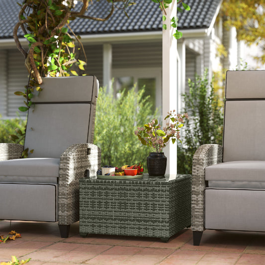 Capri 62 x 62cm Glass-Top Rattan Side Table - Light Grey