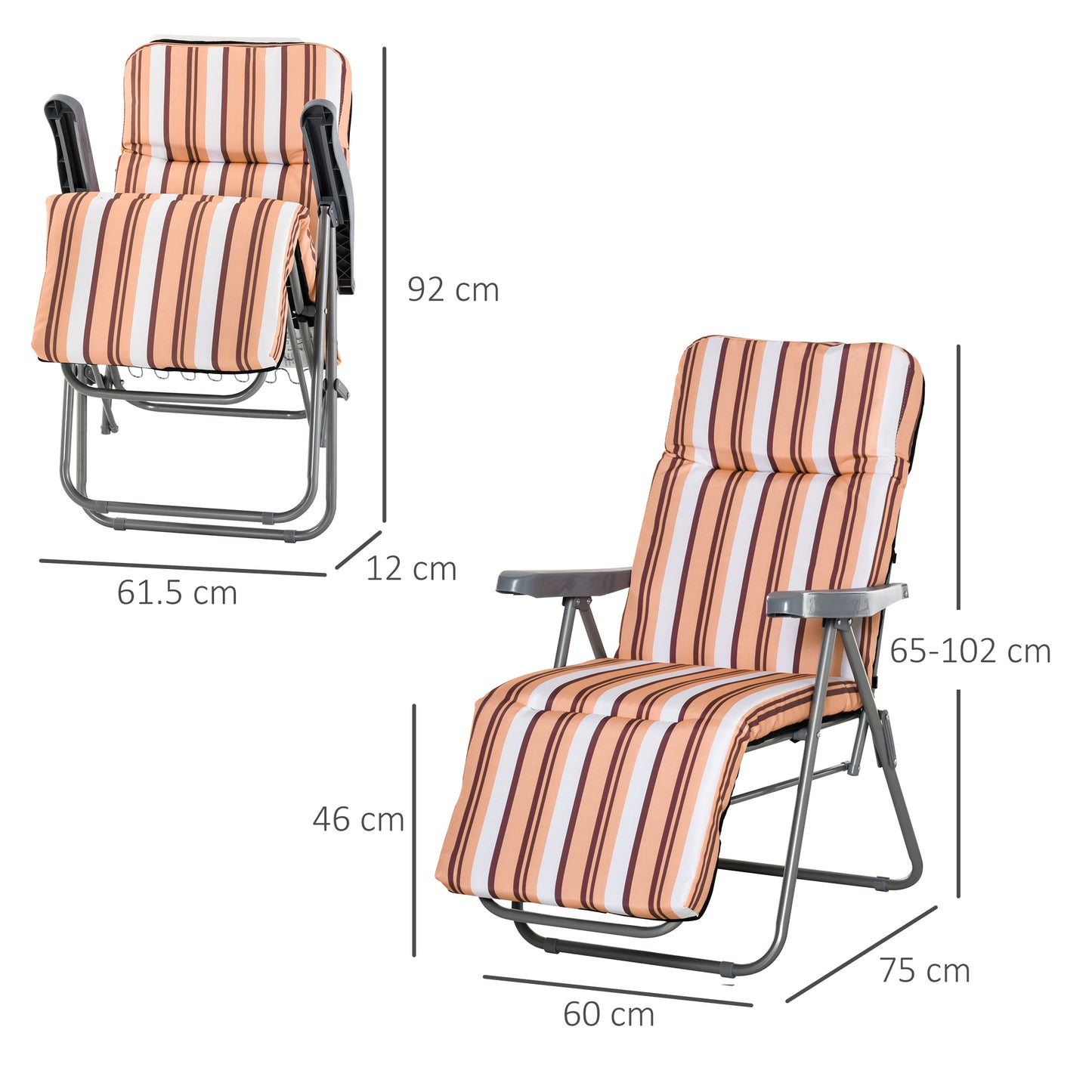 Outsunny Reclining Garden Chair Set of 2, 5-Level Adjustable Zero Gravity Chairs, Orange Stripe